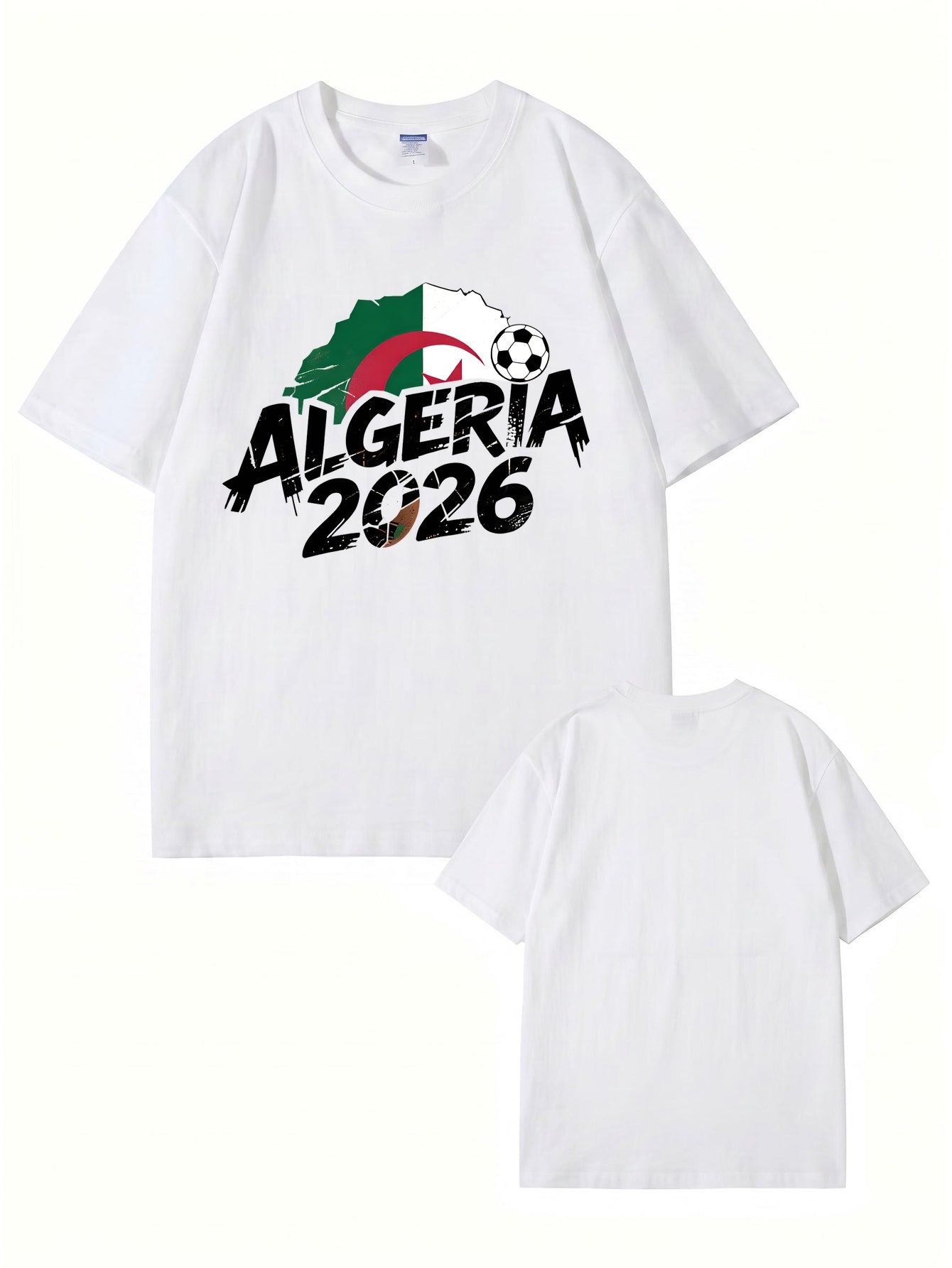 Algeria 2026 Soccer Flag Graphic Print Men's Casual Cotton T-Shirt