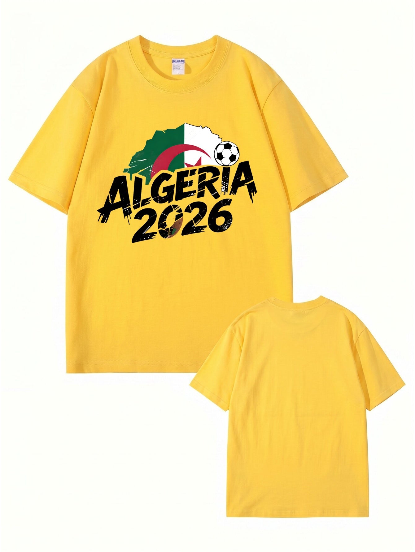 Algeria 2026 Soccer Flag Graphic Print Men's Casual Cotton T-Shirt