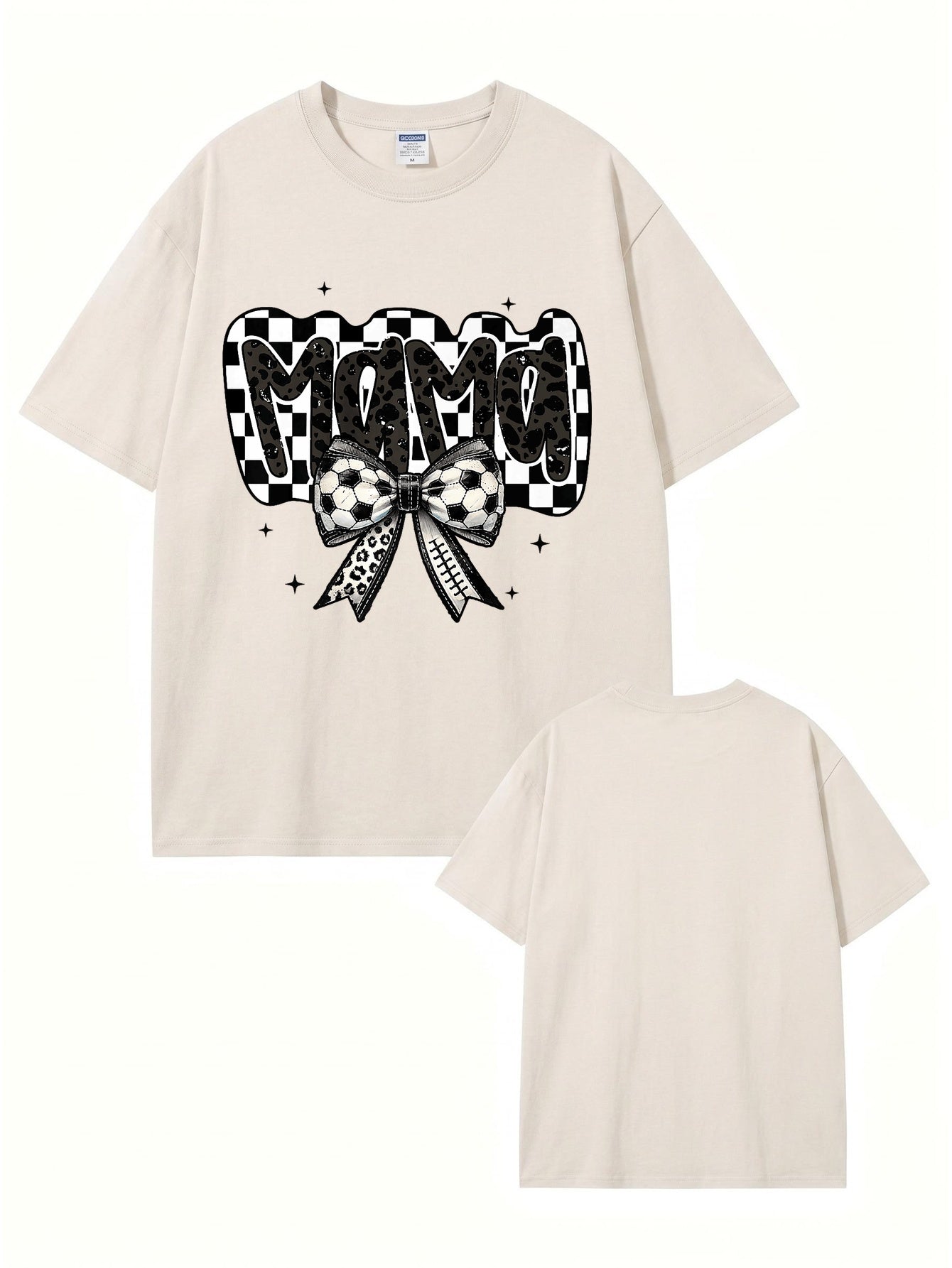 Vintage Washed MAMA Soccer Bow Graphic T-Shirt | 300gsm Heavyweight Cotton Tee