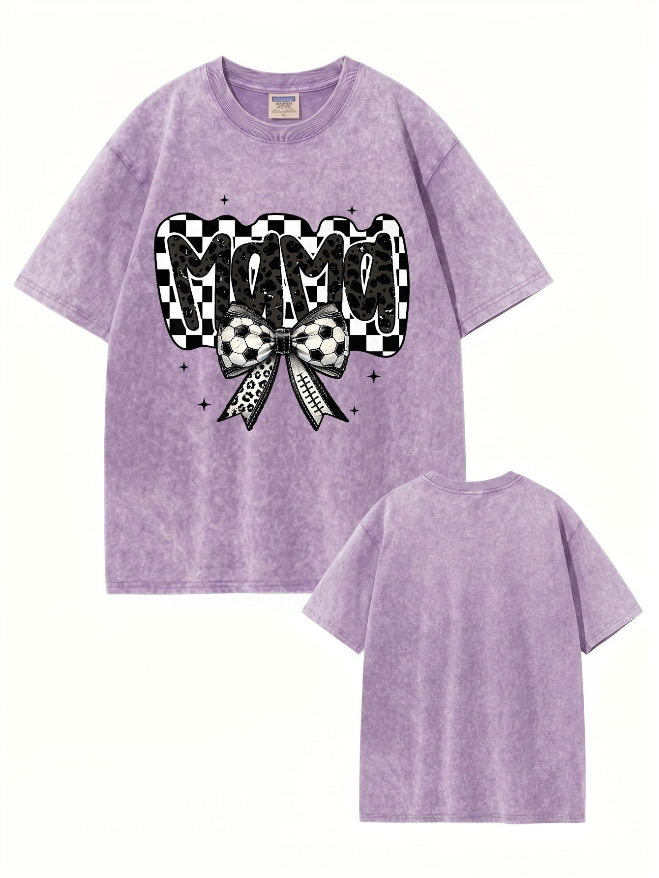 Vintage Washed MAMA Soccer Bow Graphic T-Shirt | 300gsm Heavyweight Cotton Tee