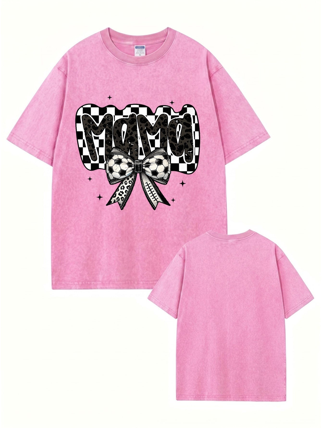 Vintage Washed MAMA Soccer Bow Graphic T-Shirt | 300gsm Heavyweight Cotton Tee