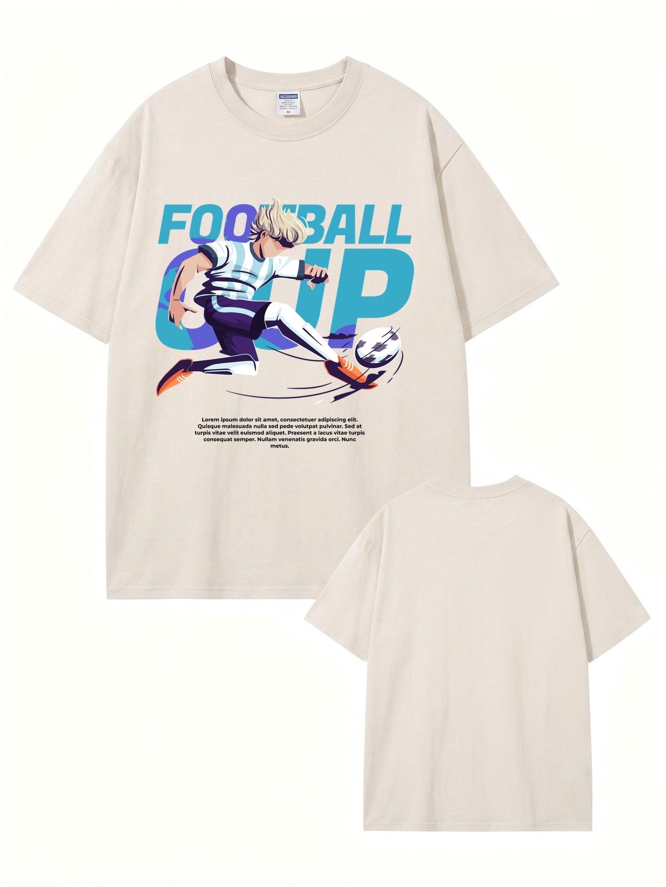 Vintage Washed Football Graphic T-Shirt - Anime Soccer Player Print
