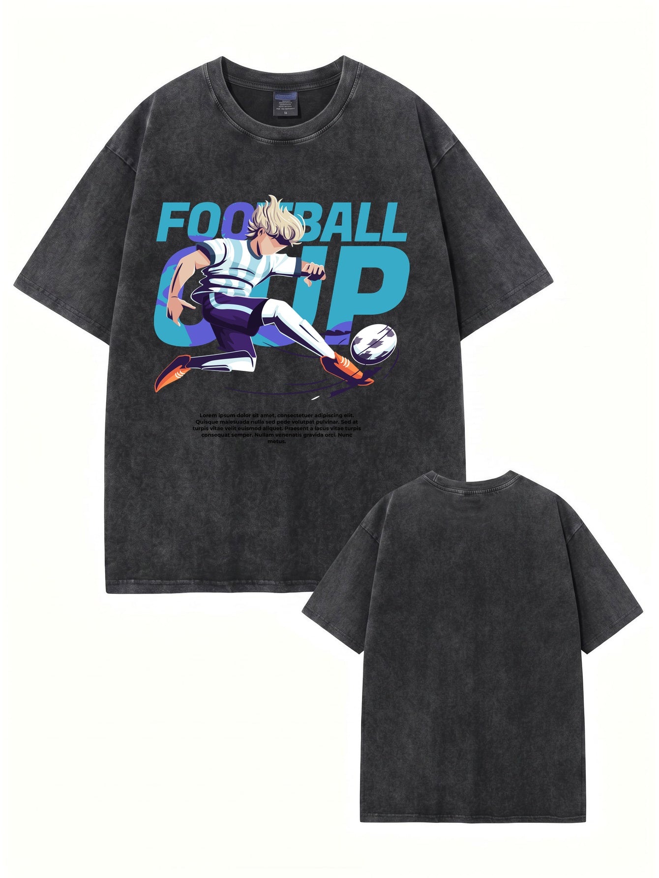Vintage Washed Football Graphic T-Shirt - Anime Soccer Player Print
