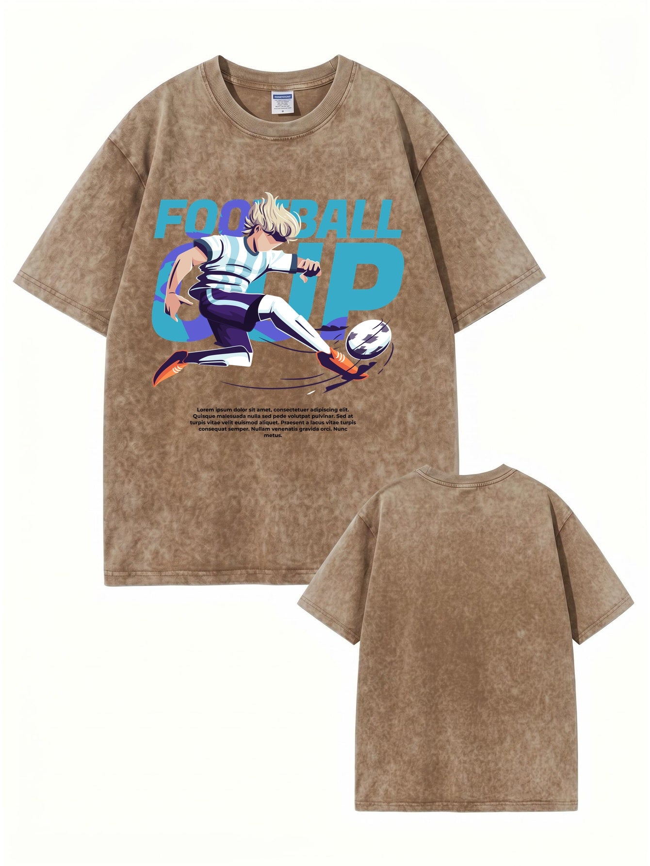 Vintage Washed Football Graphic T-Shirt - Anime Soccer Player Print
