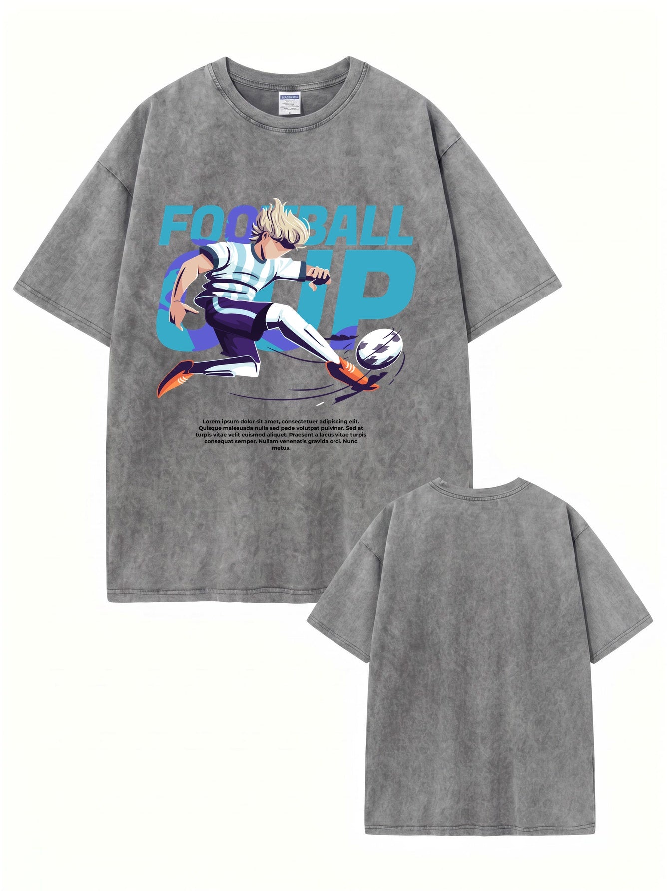Vintage Washed Football Graphic T-Shirt - Anime Soccer Player Print