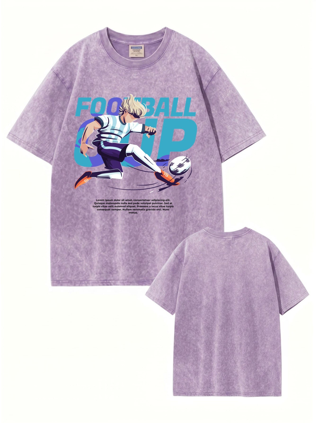 Vintage Washed Football Graphic T-Shirt - Anime Soccer Player Print
