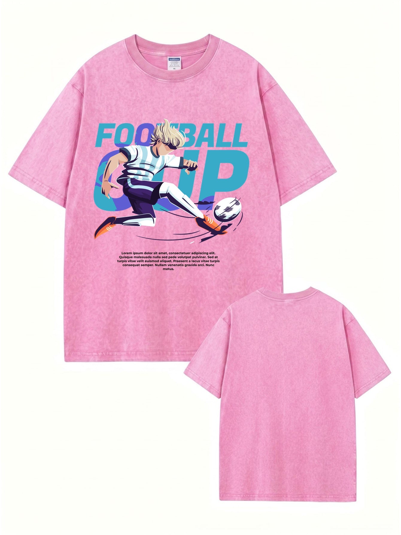 Vintage Washed Football Graphic T-Shirt - Anime Soccer Player Print