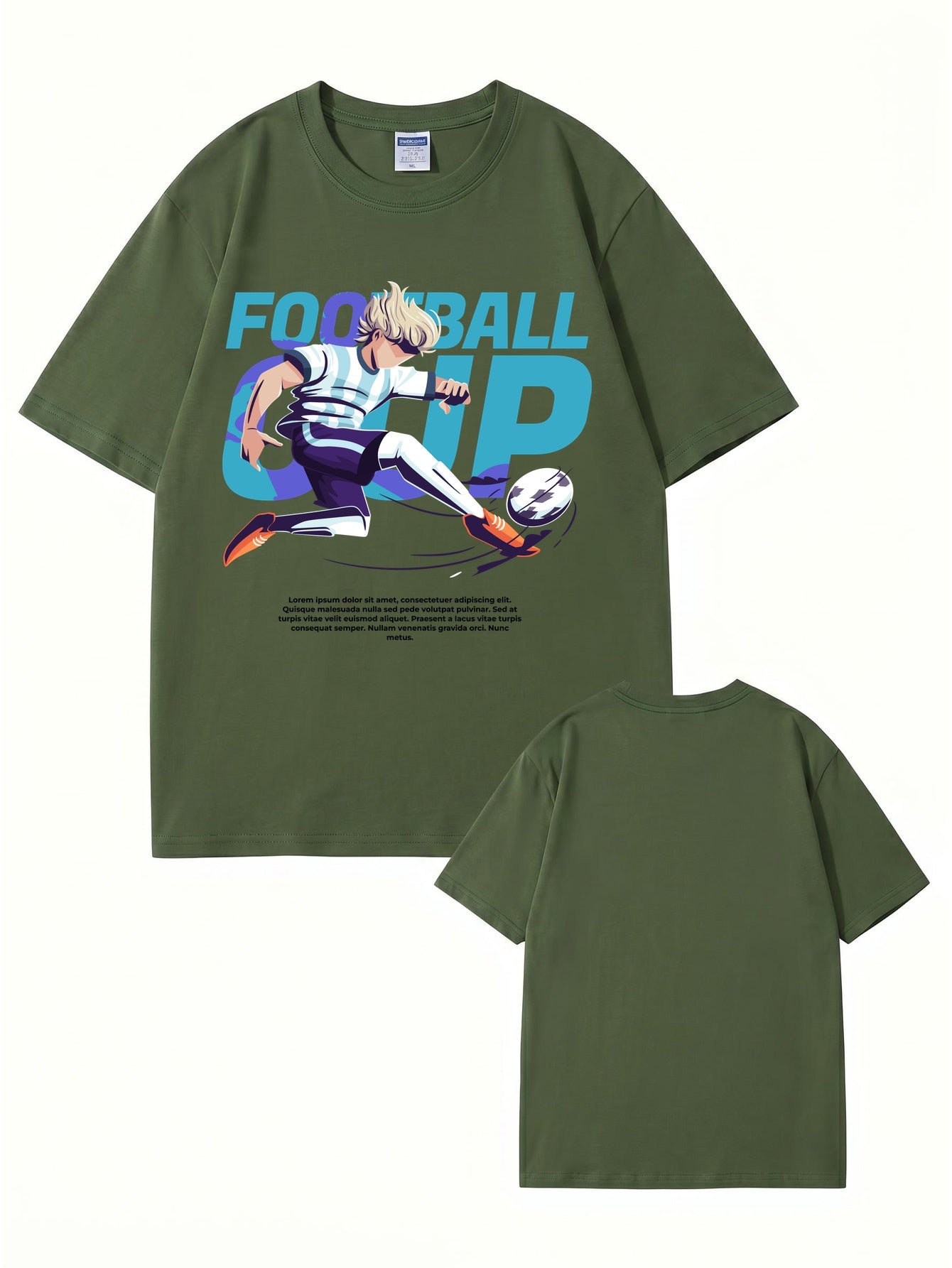 Anime Style Football Cup Graphic Print T-Shirt - 22 Colors & 8 Sizes