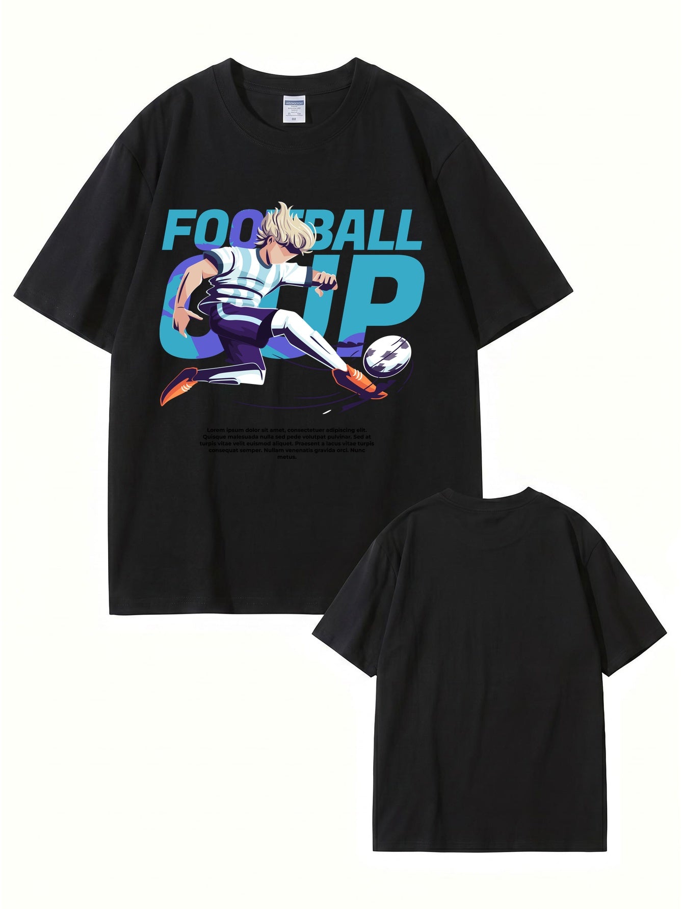 Anime Style Football Cup Graphic Print T-Shirt - 22 Colors & 8 Sizes