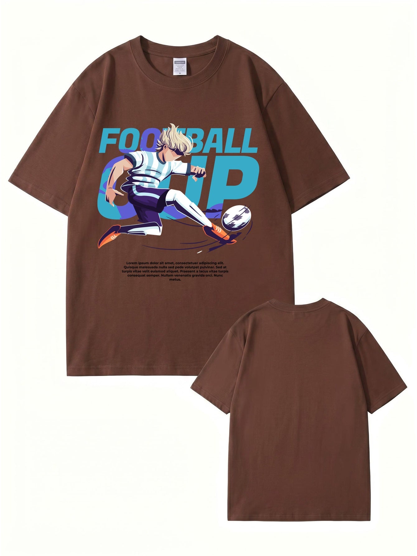 Anime Style Football Cup Graphic Print T-Shirt - 22 Colors & 8 Sizes