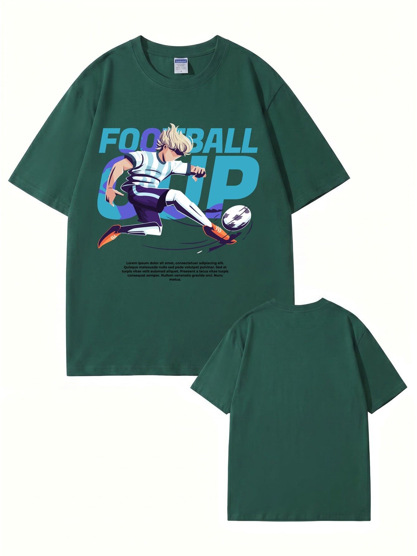 Anime Style Football Cup Graphic Print T-Shirt - 22 Colors & 8 Sizes