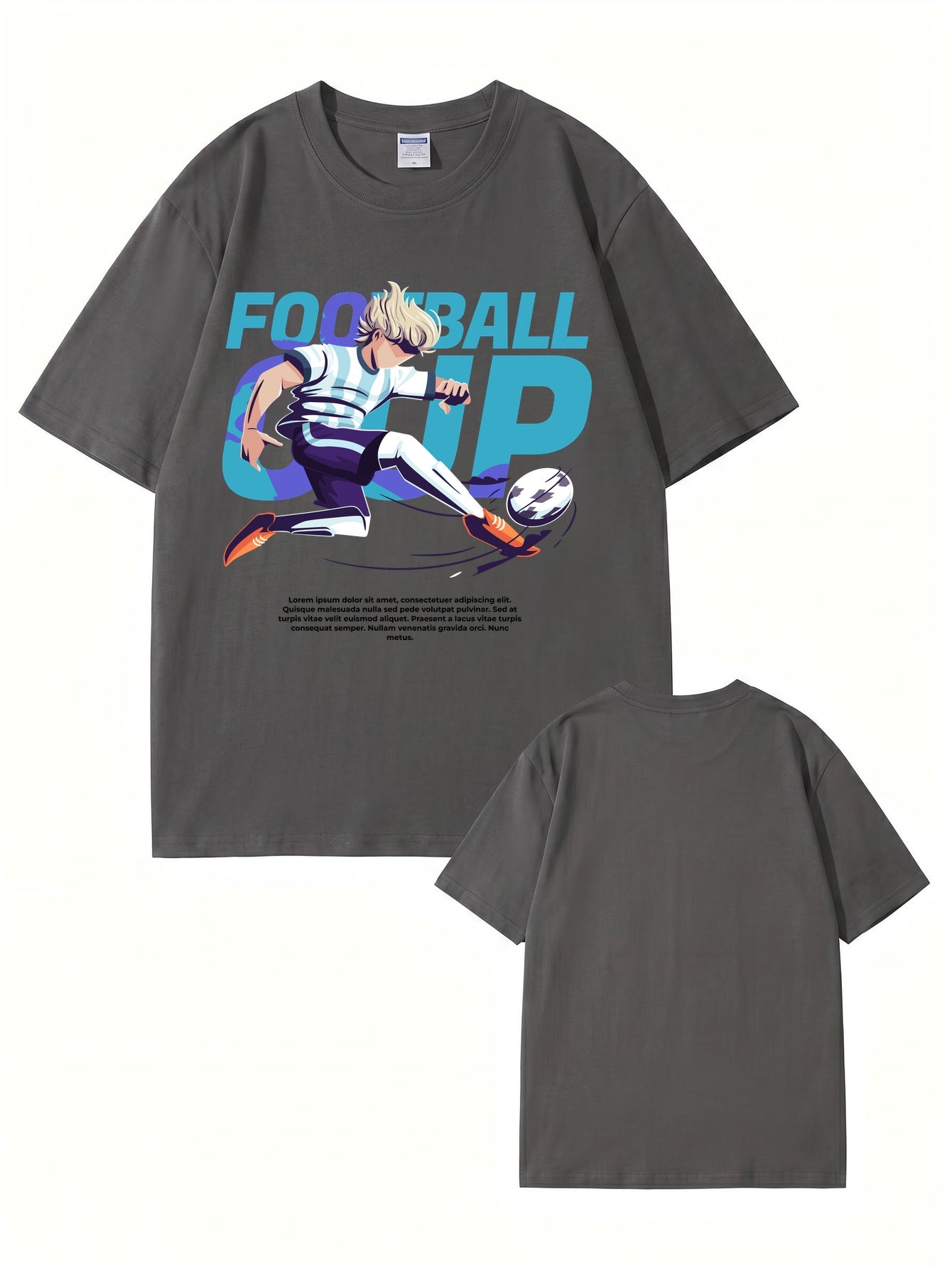 Anime Style Football Cup Graphic Print T-Shirt - 22 Colors & 8 Sizes