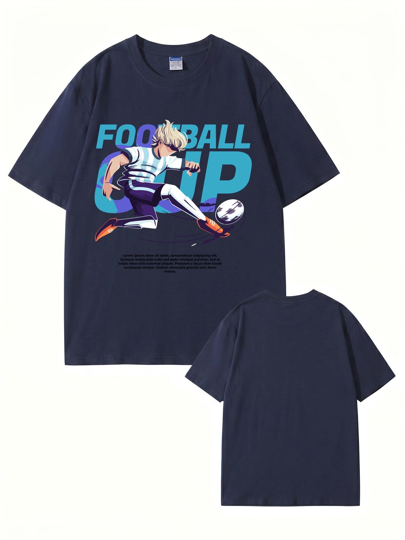 Anime Style Football Cup Graphic Print T-Shirt - 22 Colors & 8 Sizes