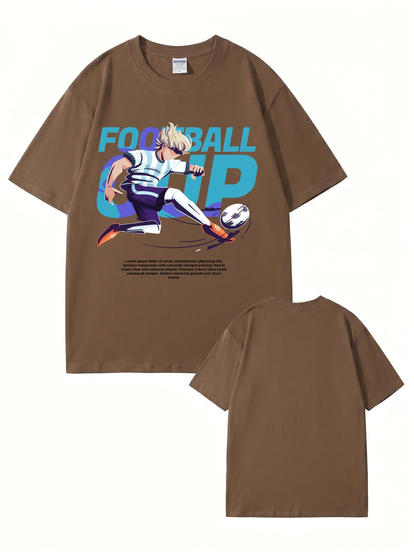 Anime Style Football Cup Graphic Print T-Shirt - 22 Colors & 8 Sizes