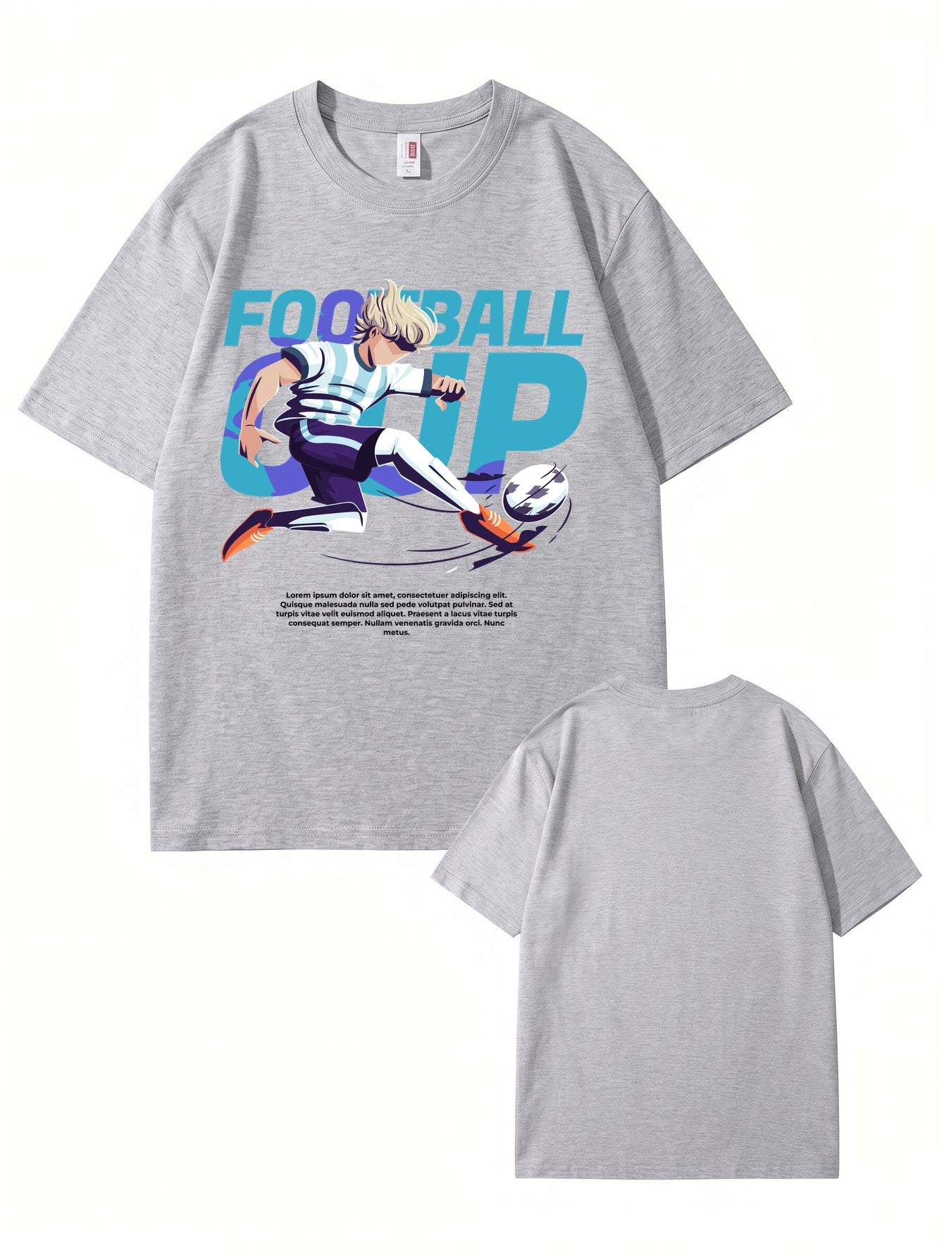 Anime Style Football Cup Graphic Print T-Shirt - 22 Colors & 8 Sizes