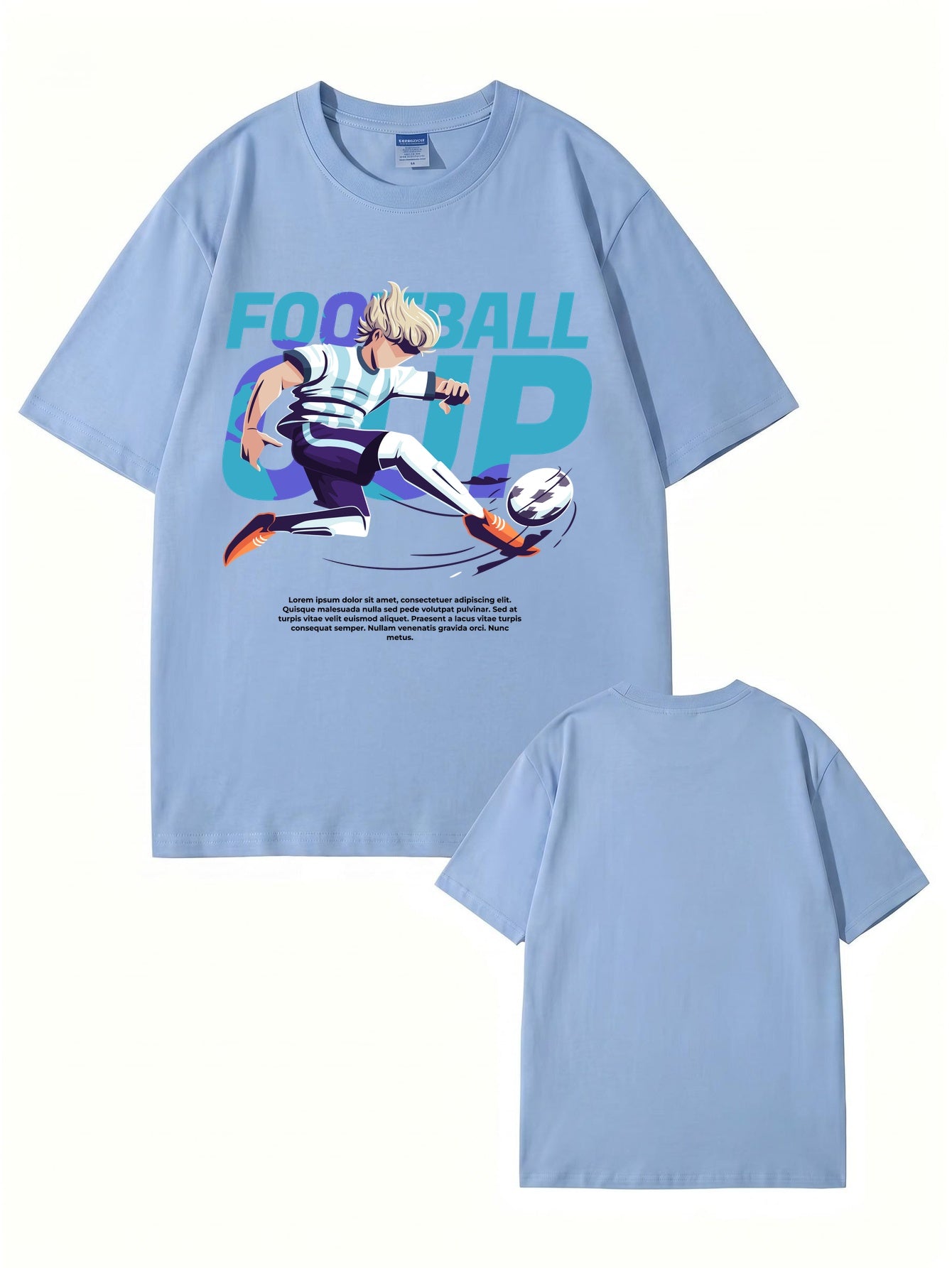 Anime Style Football Cup Graphic Print T-Shirt - 22 Colors & 8 Sizes