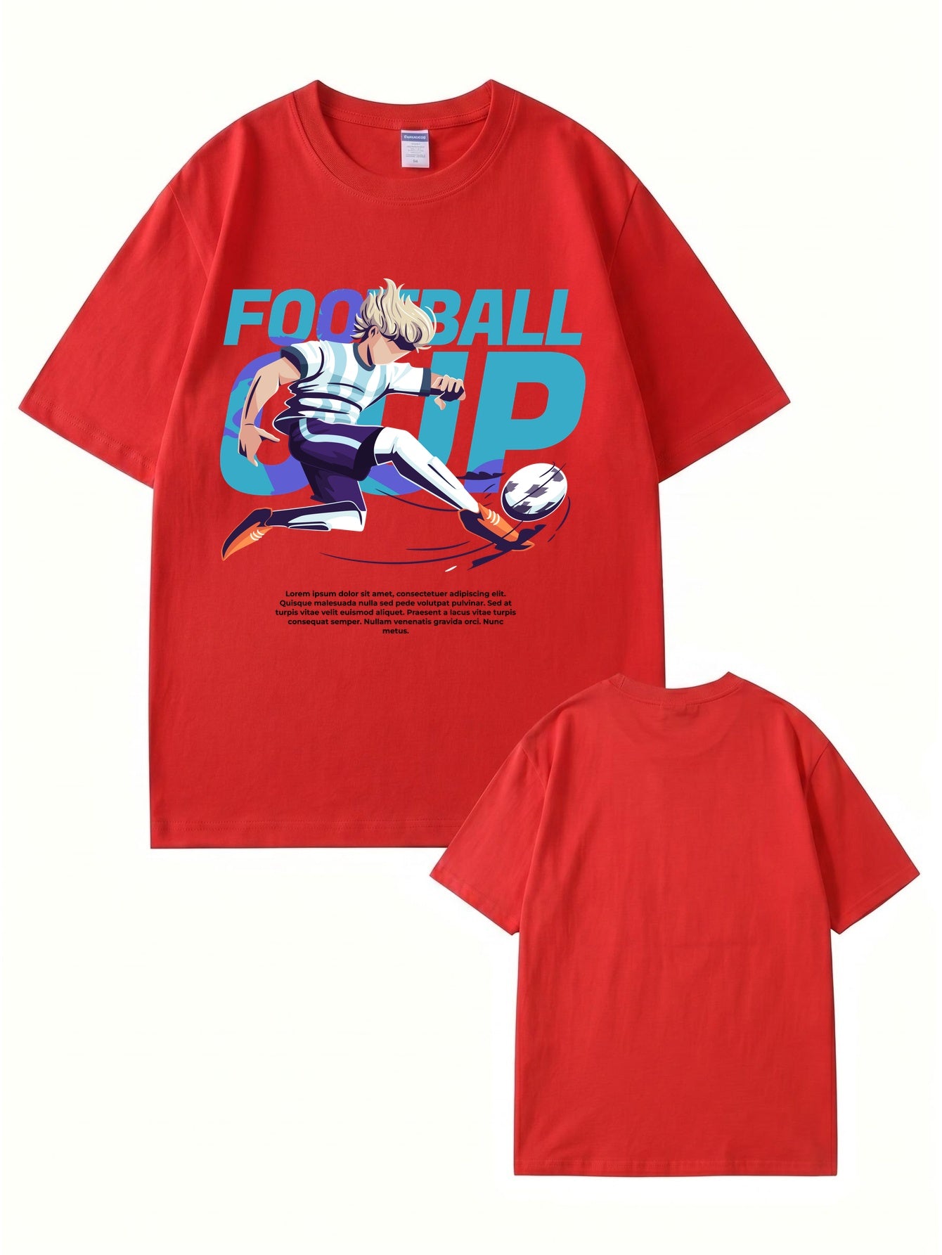 Anime Style Football Cup Graphic Print T-Shirt - 22 Colors & 8 Sizes