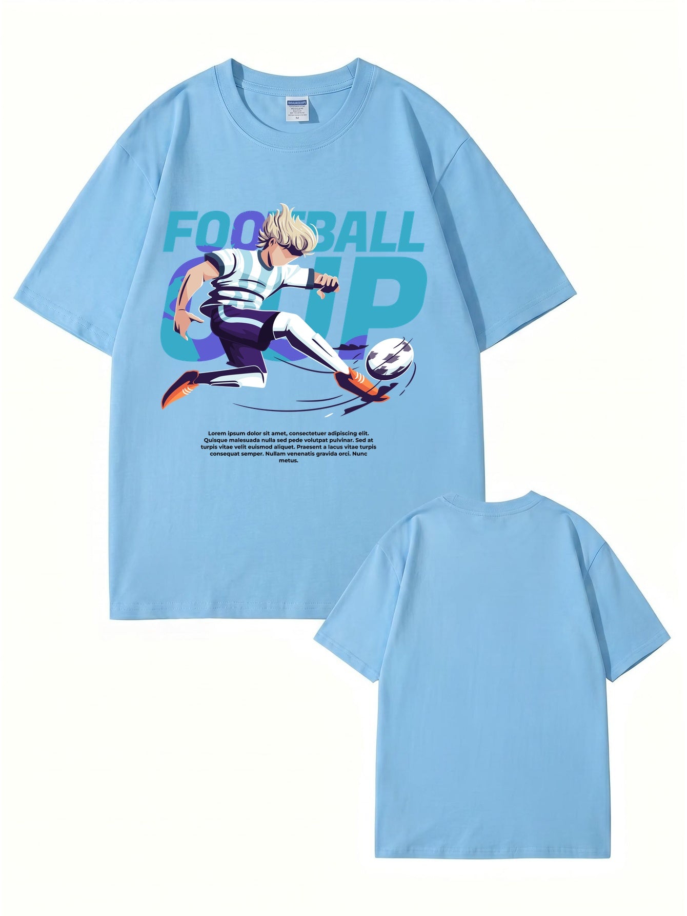 Anime Style Football Cup Graphic Print T-Shirt - 22 Colors & 8 Sizes