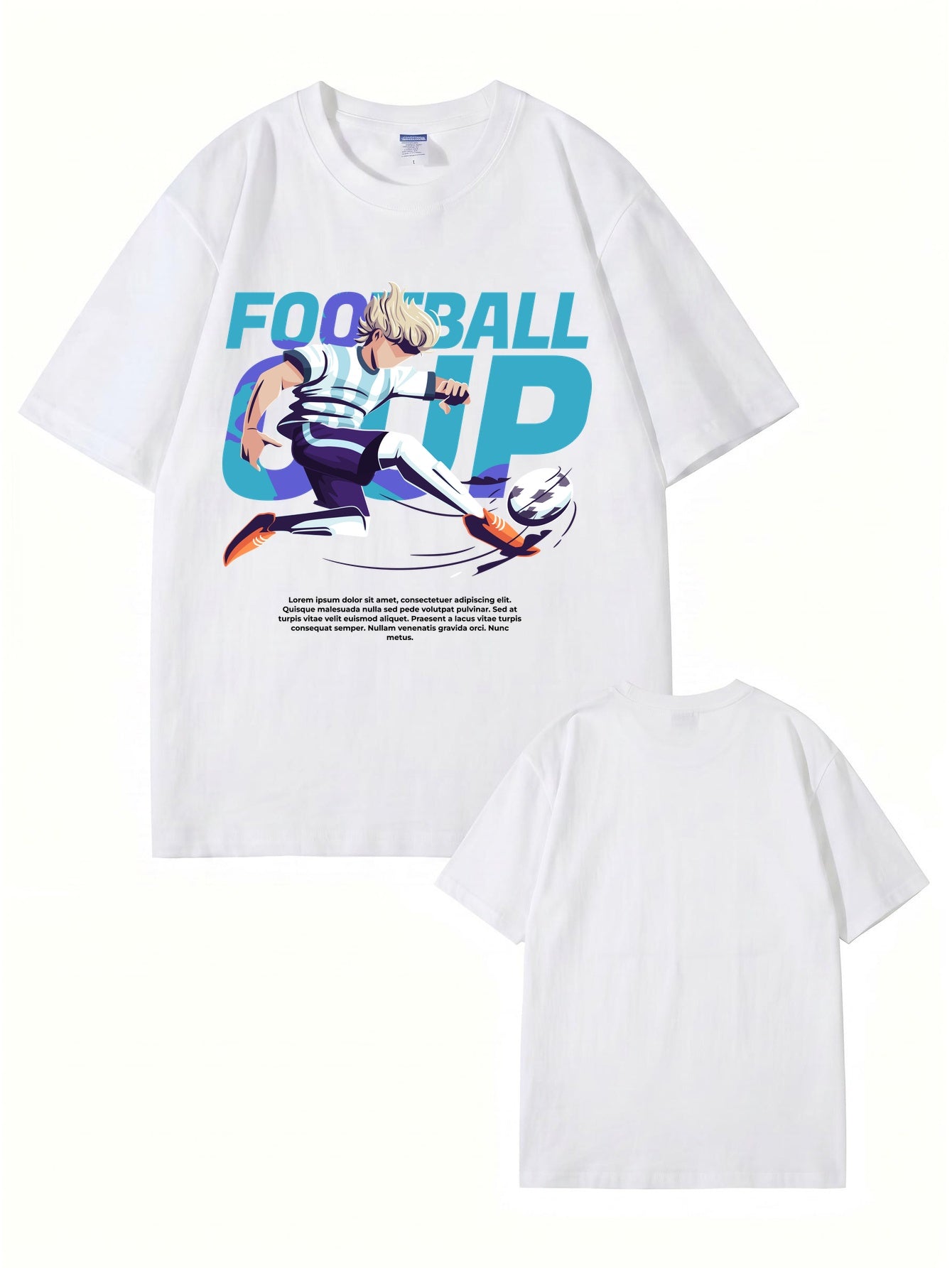 Anime Style Football Cup Graphic Print T-Shirt - 22 Colors & 8 Sizes