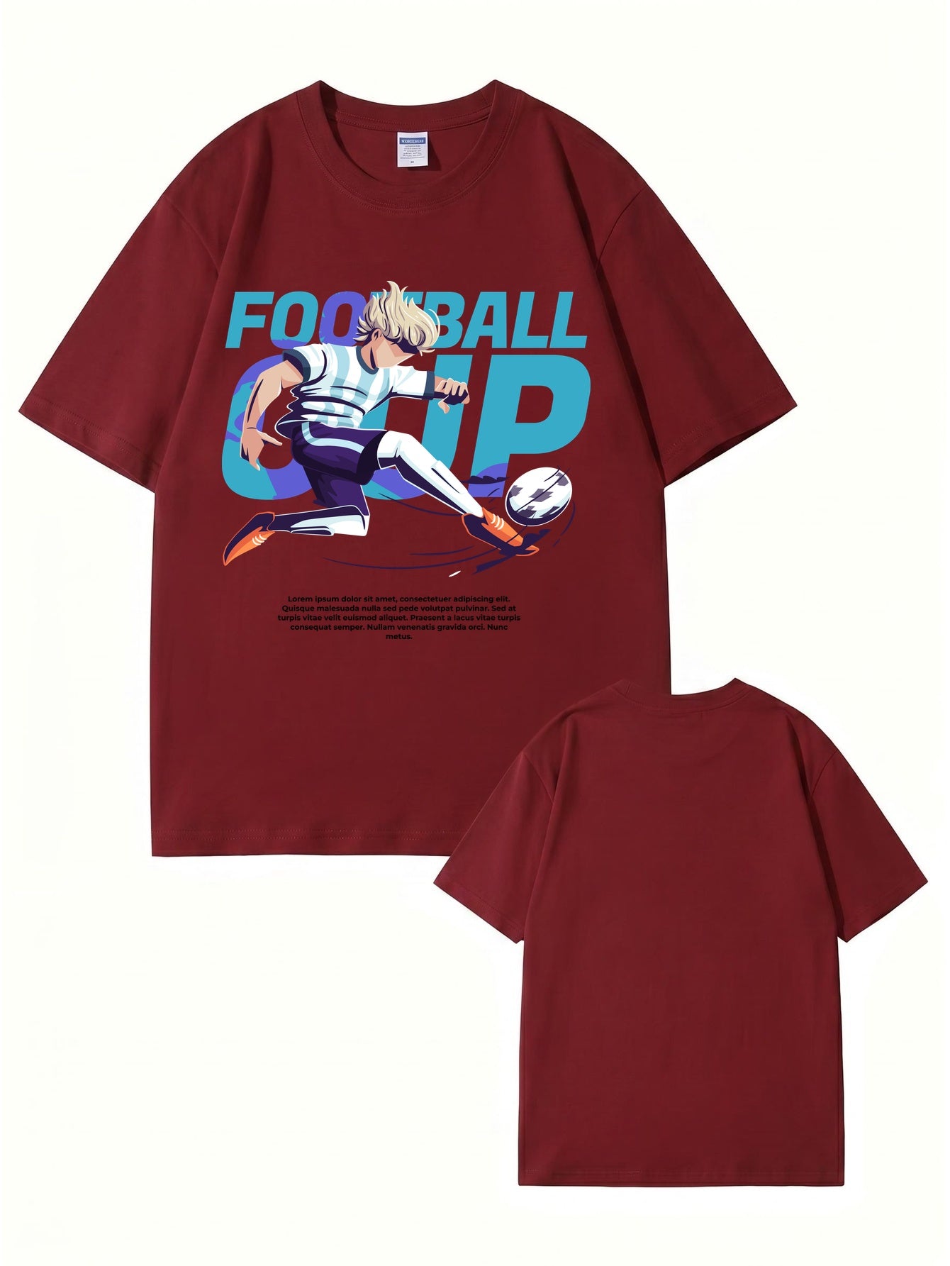 Anime Style Football Cup Graphic Print T-Shirt - 22 Colors & 8 Sizes