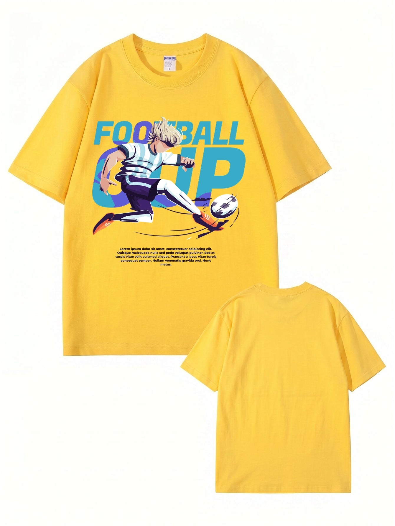 Anime Style Football Cup Graphic Print T-Shirt - 22 Colors & 8 Sizes