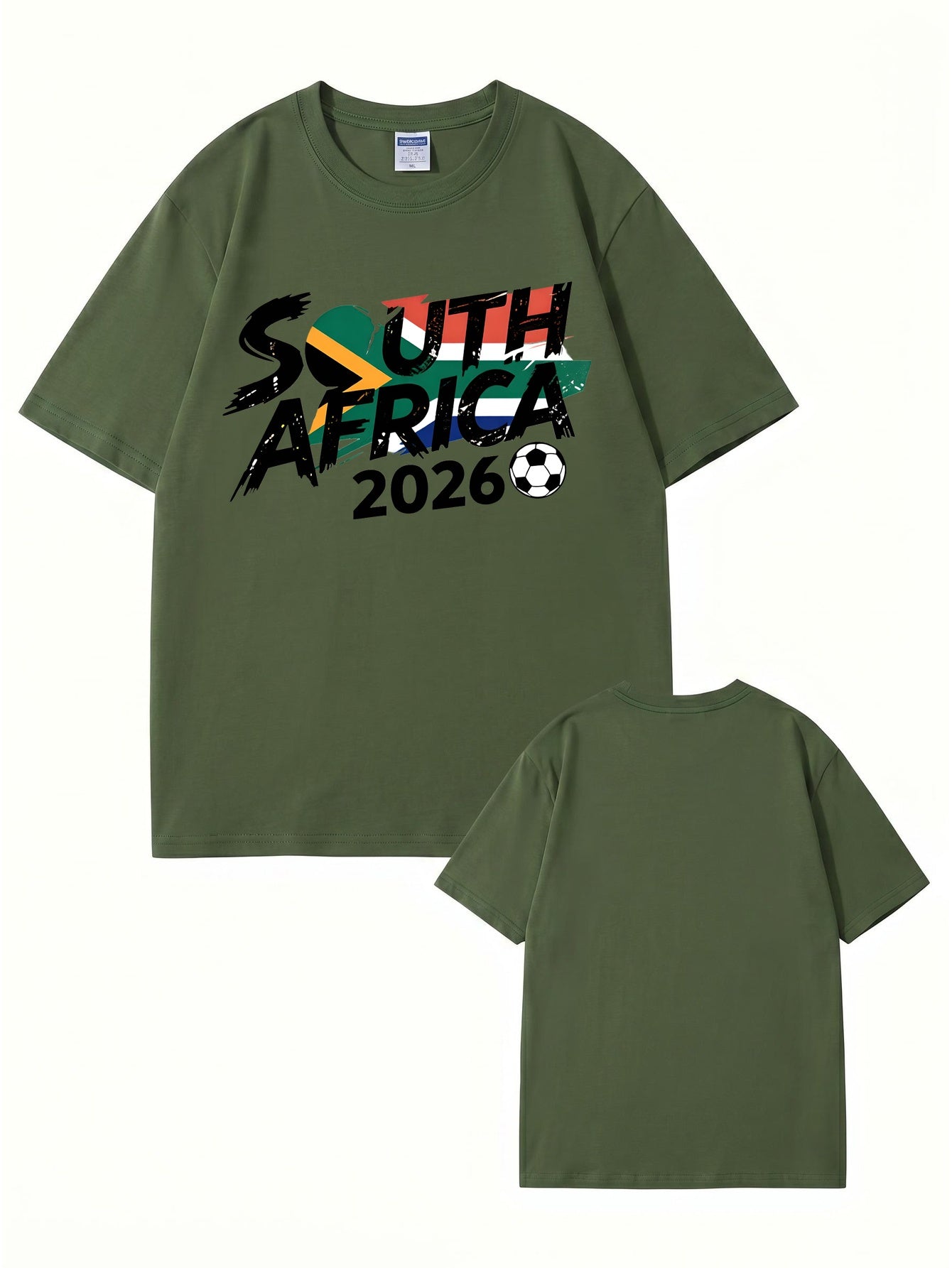 South Africa 2026 Soccer Flag Graphic Print Men's Heavyweight Cotton T-Shirt