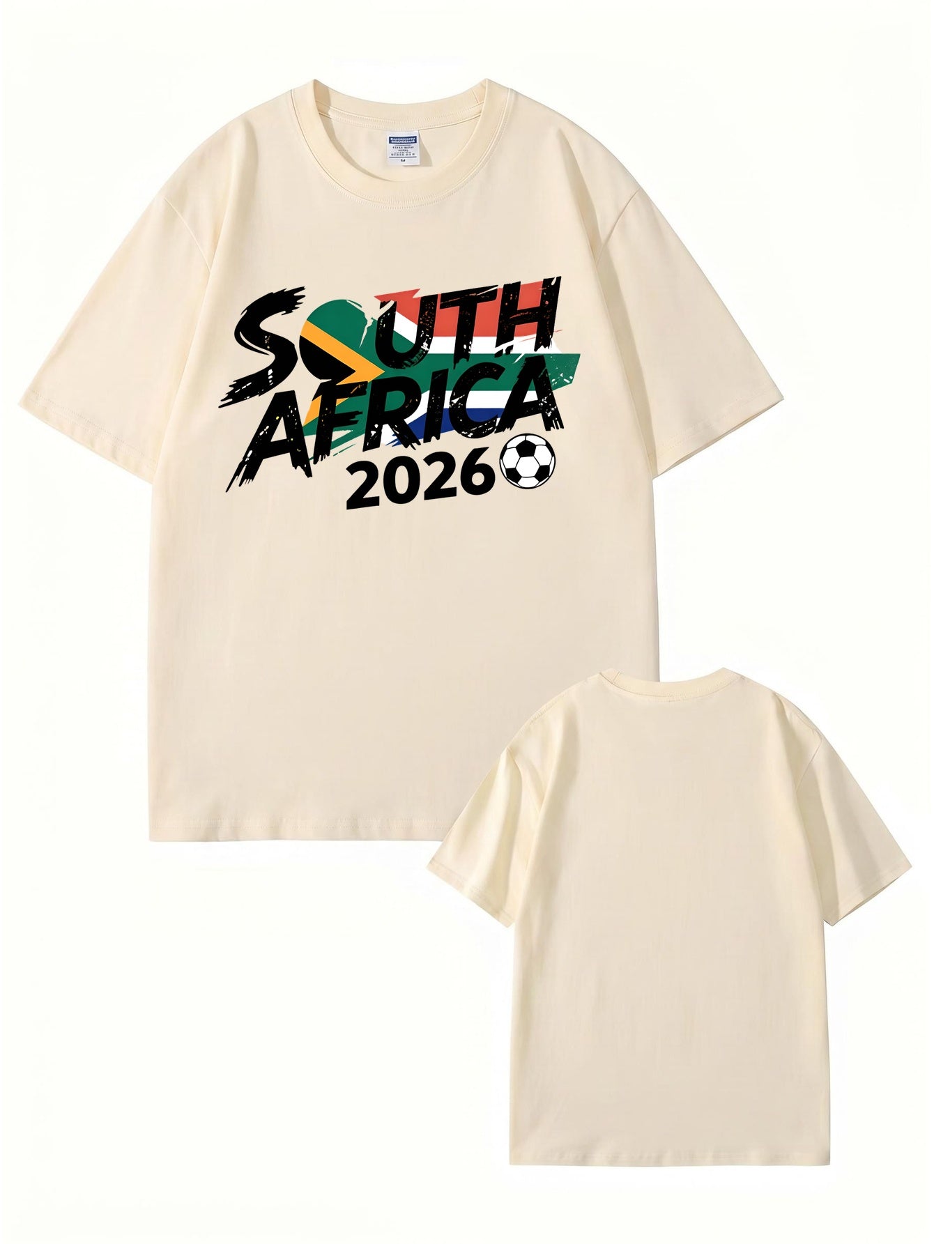 South Africa 2026 Soccer Flag Graphic Print Men's Heavyweight Cotton T-Shirt