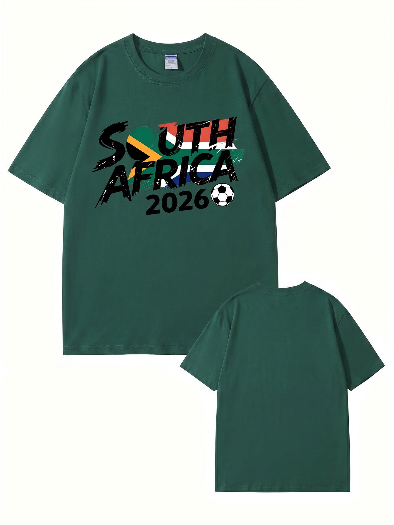 South Africa 2026 Soccer Flag Graphic Print Men's Heavyweight Cotton T-Shirt