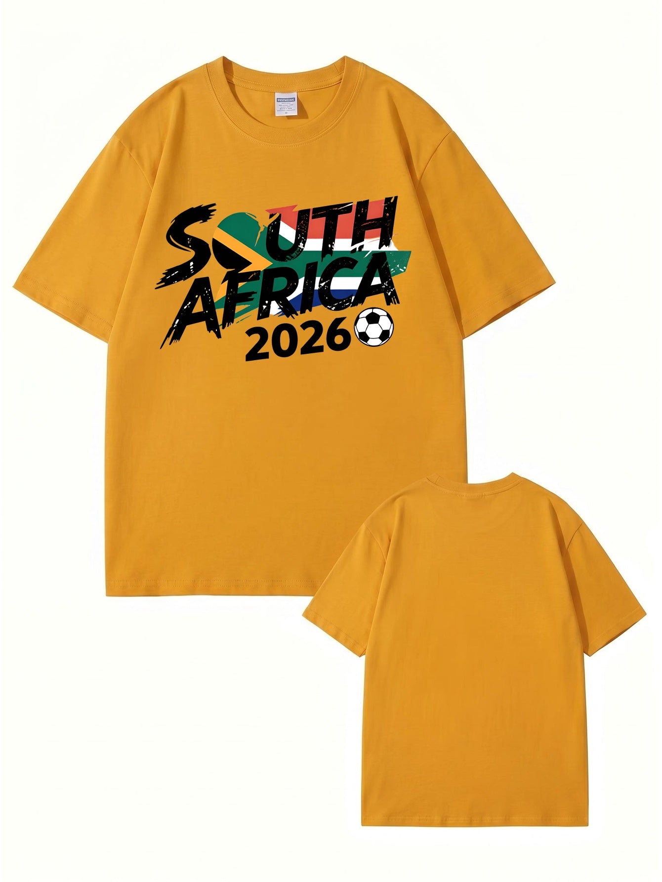 South Africa 2026 Soccer Flag Graphic Print Men's Heavyweight Cotton T-Shirt