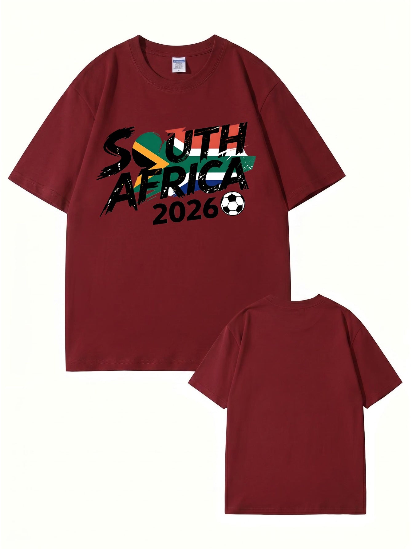 South Africa 2026 Soccer Flag Graphic Print Men's Heavyweight Cotton T-Shirt