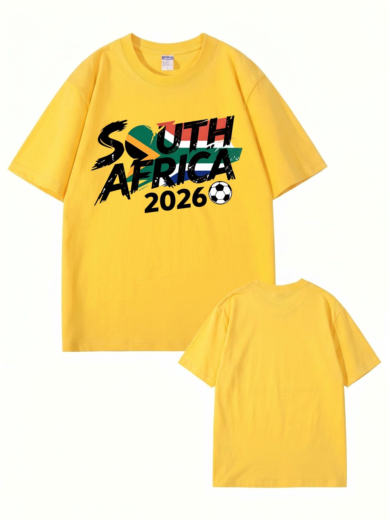 South Africa 2026 Soccer Flag Graphic Print Men's Heavyweight Cotton T-Shirt