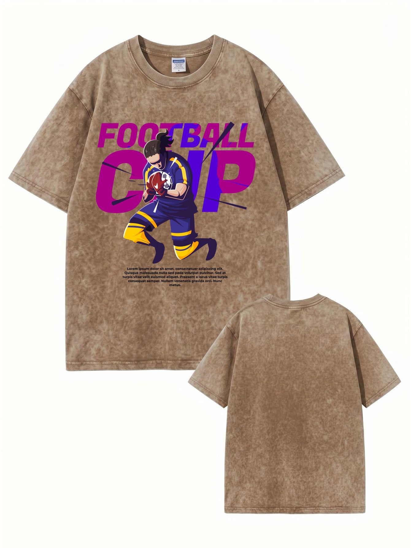 Football Cup Graphic Vintage Washed Cotton T-Shirt