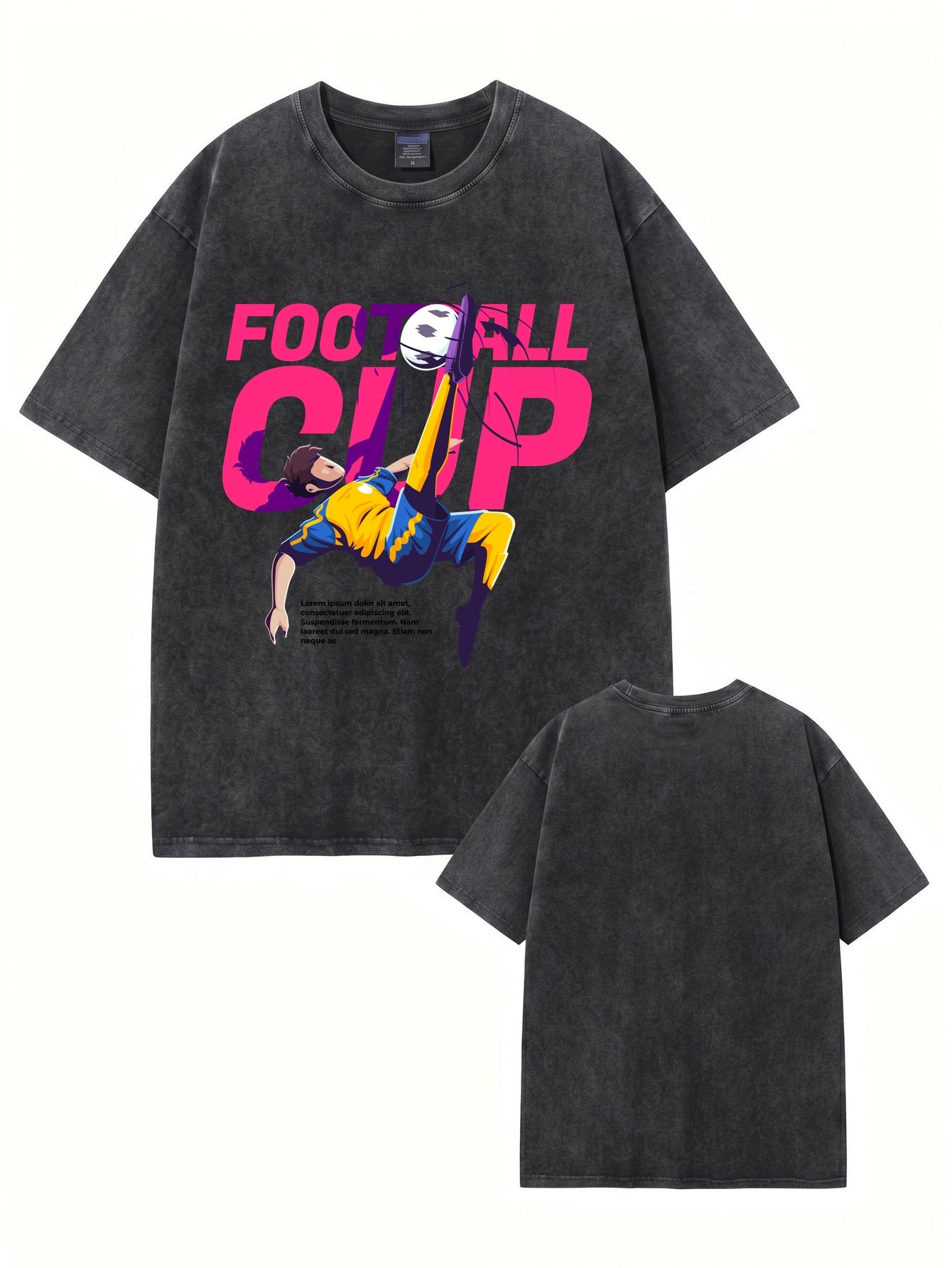Vintage Washed Oversized Football Cup Graphic T-Shirt