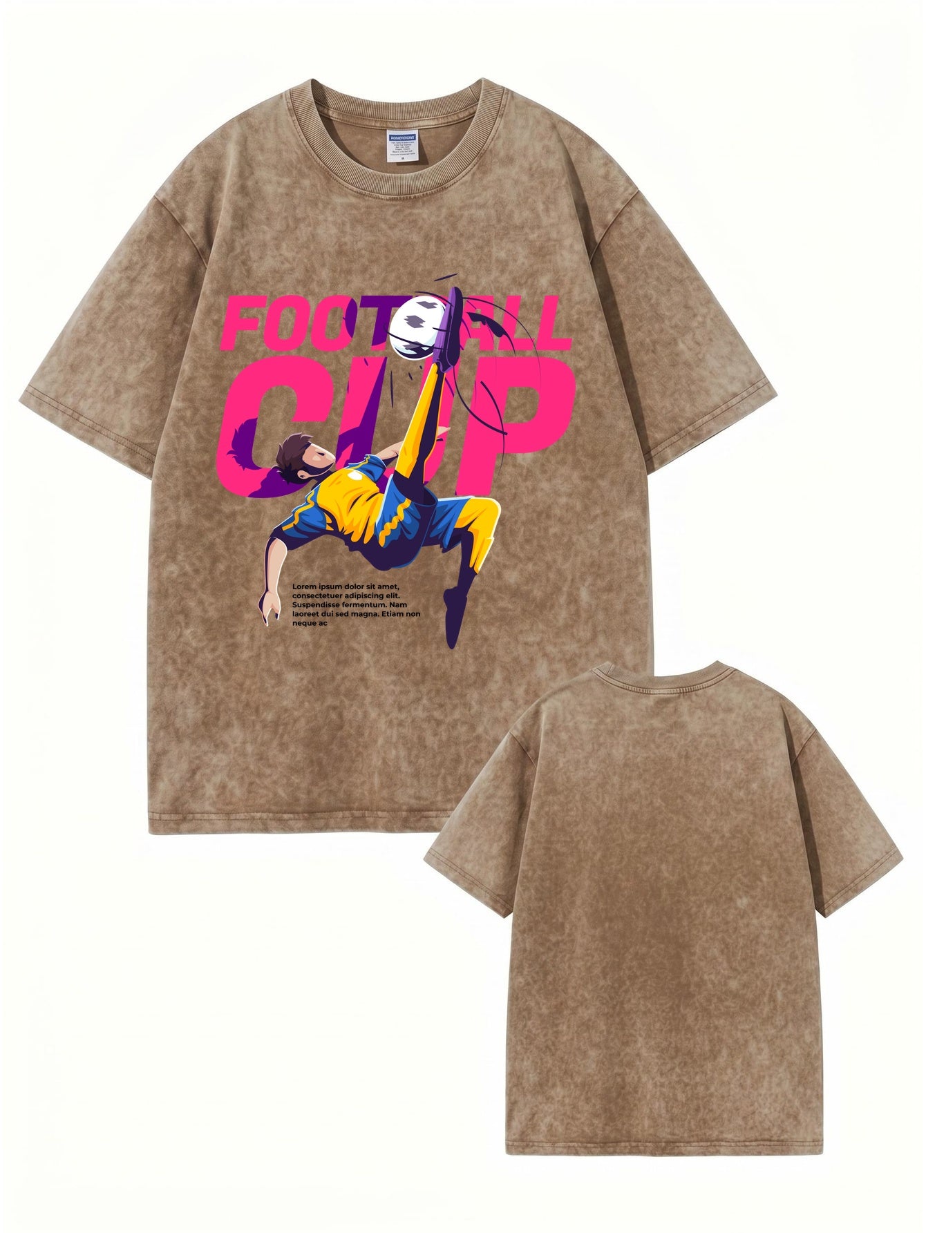 Vintage Washed Oversized Football Cup Graphic T-Shirt