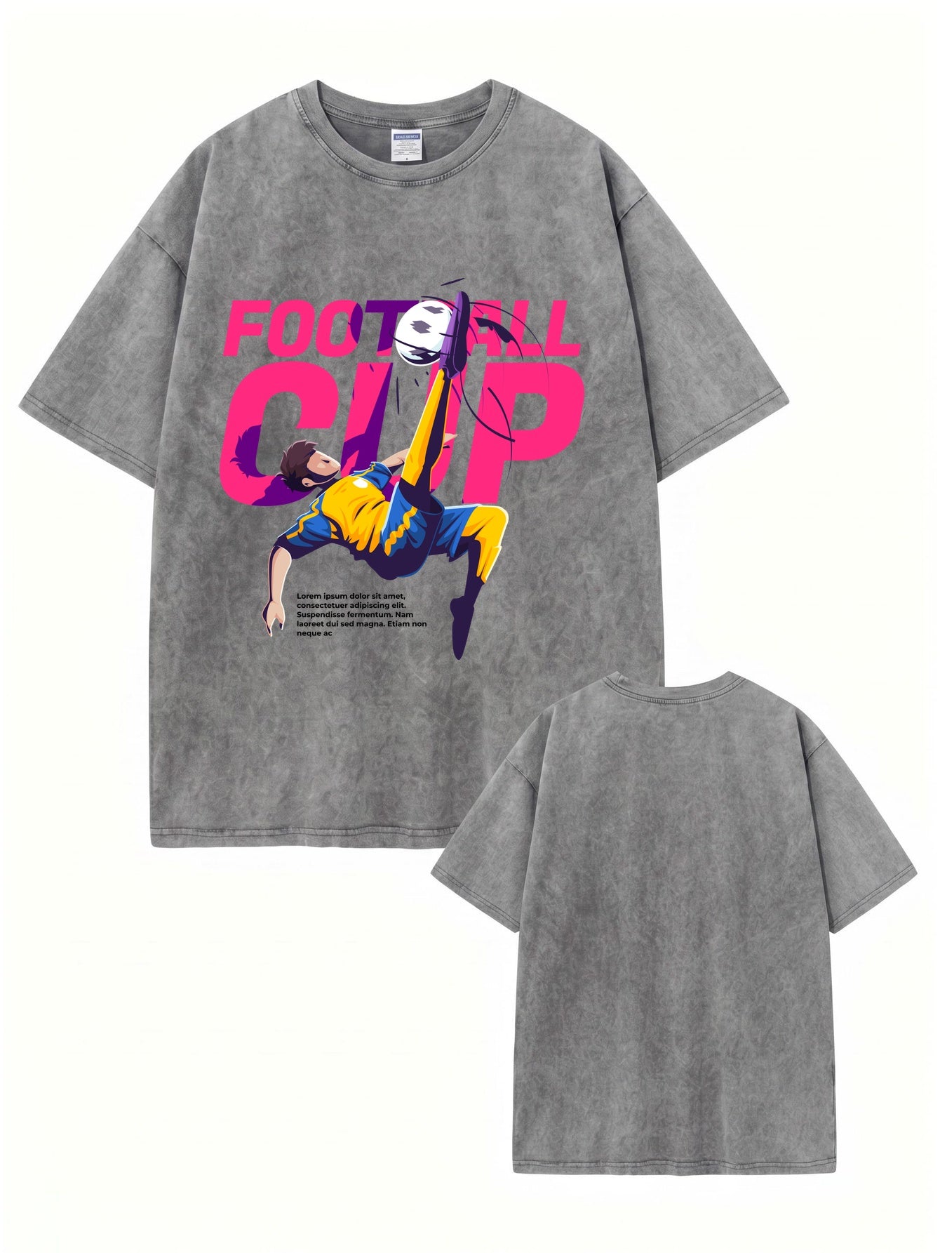 Vintage Washed Oversized Football Cup Graphic T-Shirt