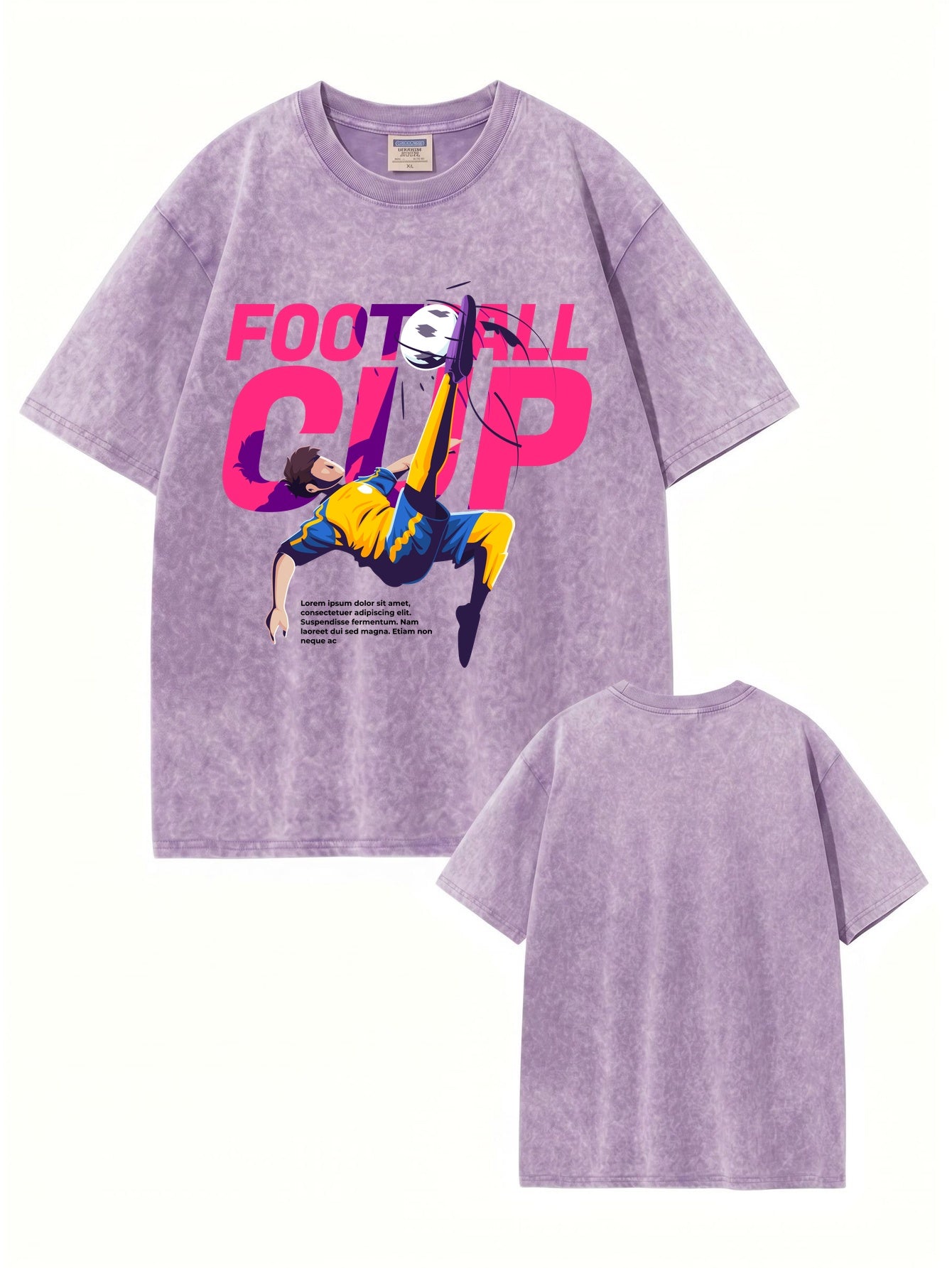 Vintage Washed Oversized Football Cup Graphic T-Shirt