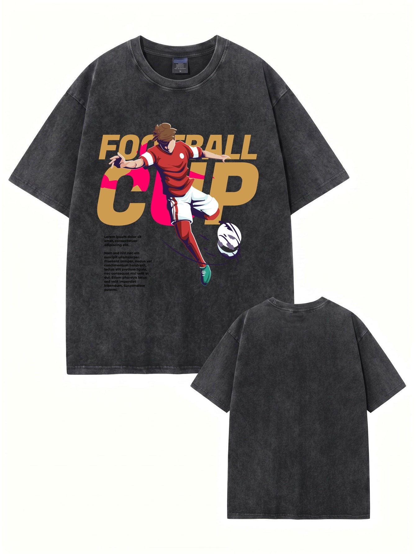 Vintage Washed Graphic T-Shirt - Football Cup Sport Print