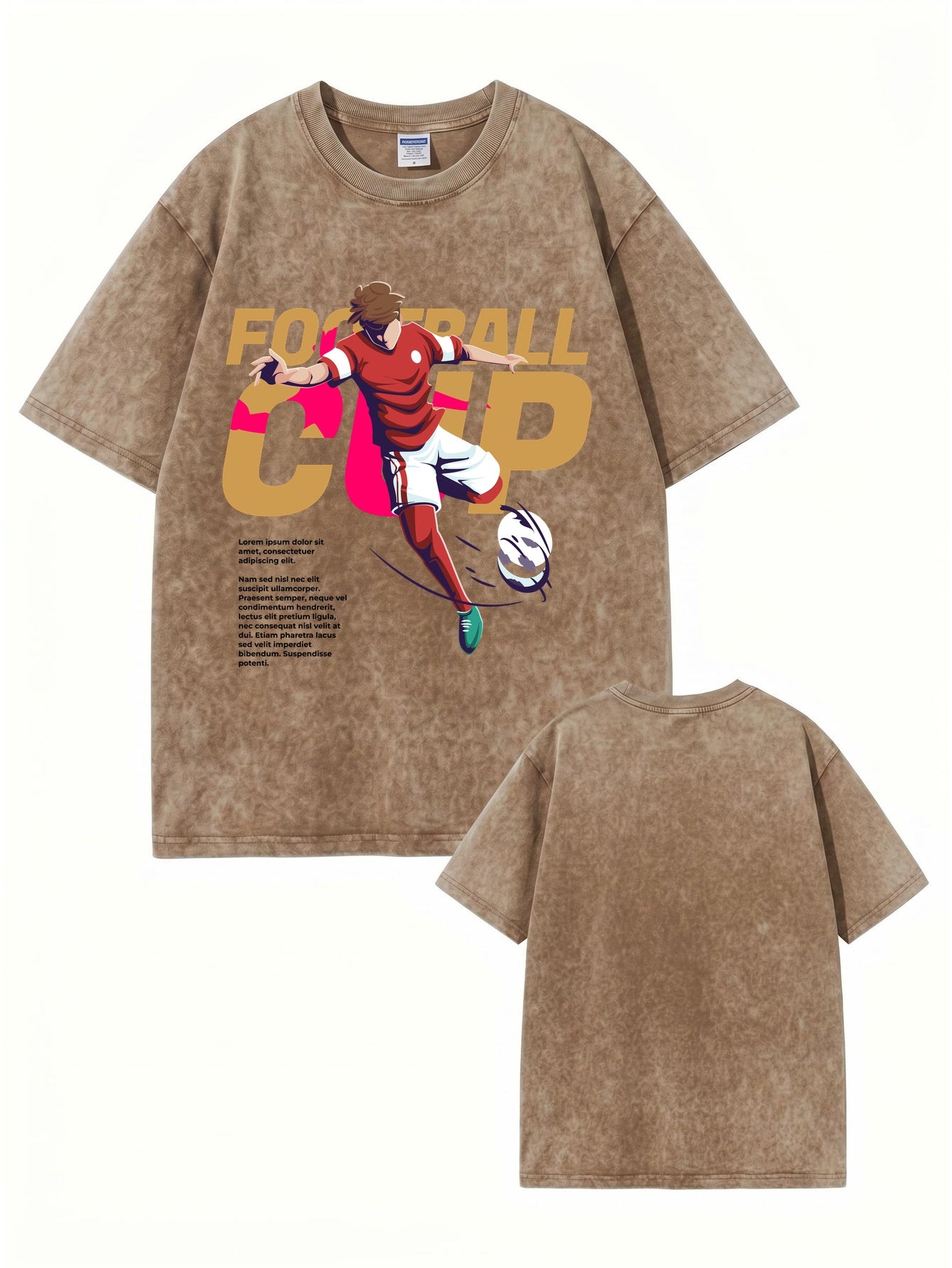 Vintage Washed Graphic T-Shirt - Football Cup Sport Print