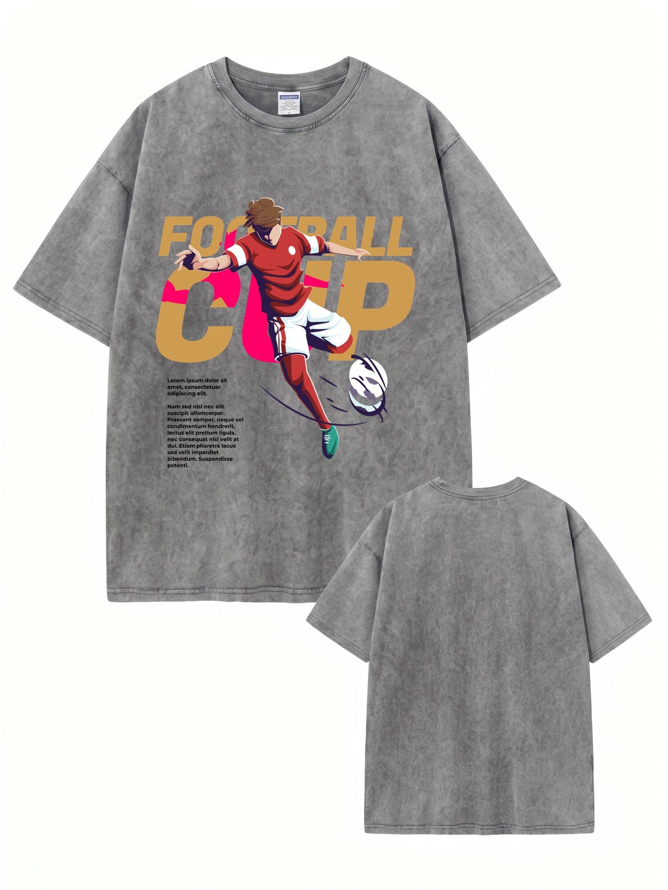 Vintage Washed Graphic T-Shirt - Football Cup Sport Print