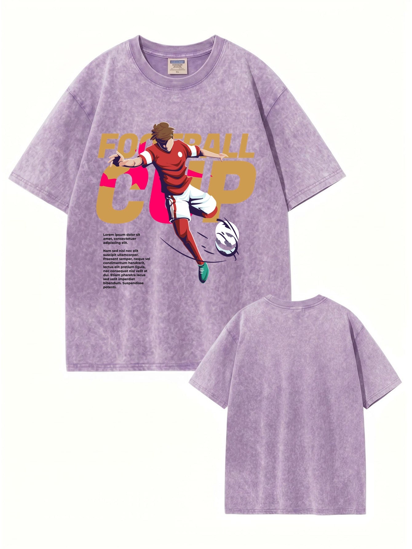 Vintage Washed Graphic T-Shirt - Football Cup Sport Print