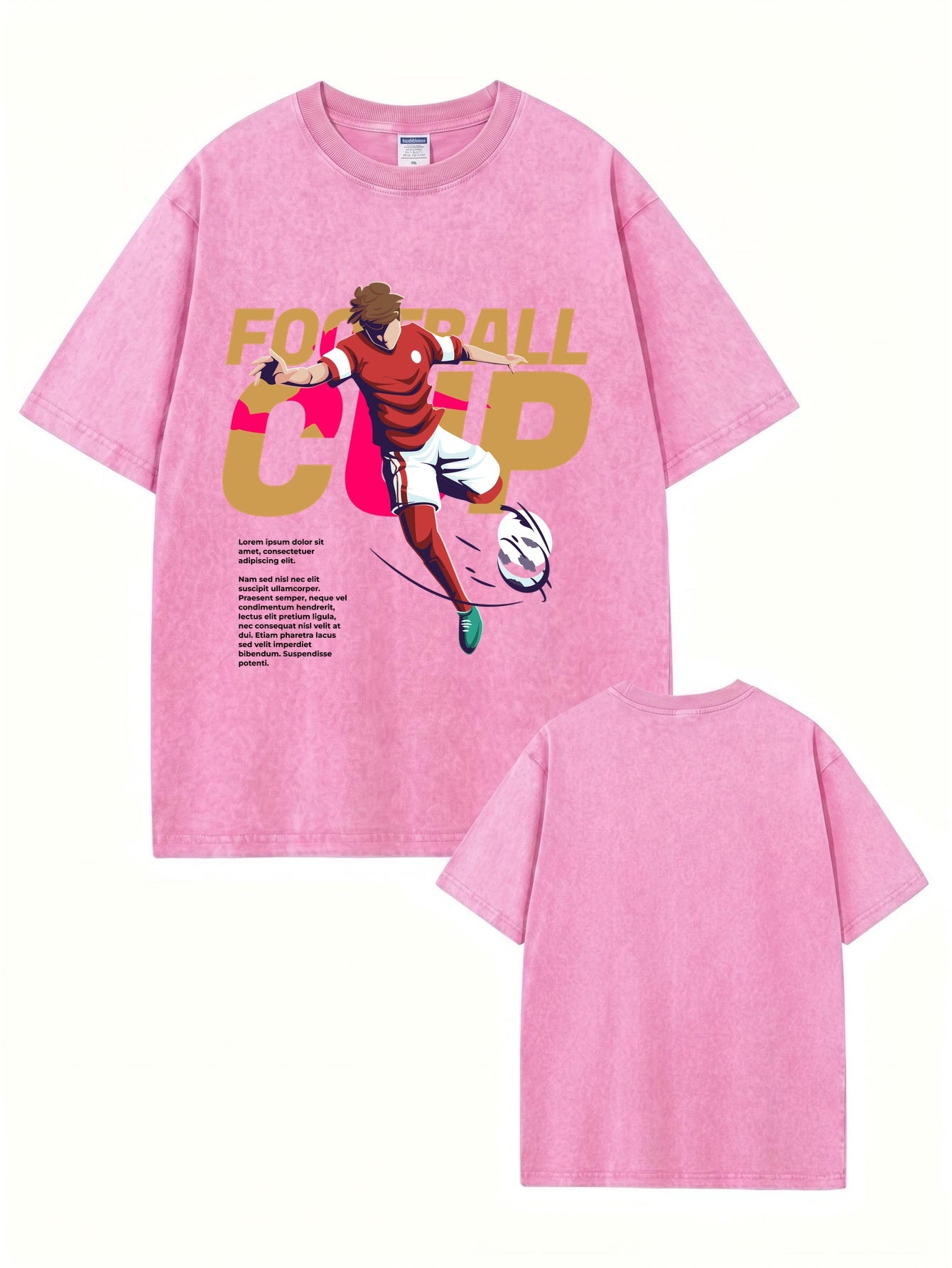 Vintage Washed Graphic T-Shirt - Football Cup Sport Print
