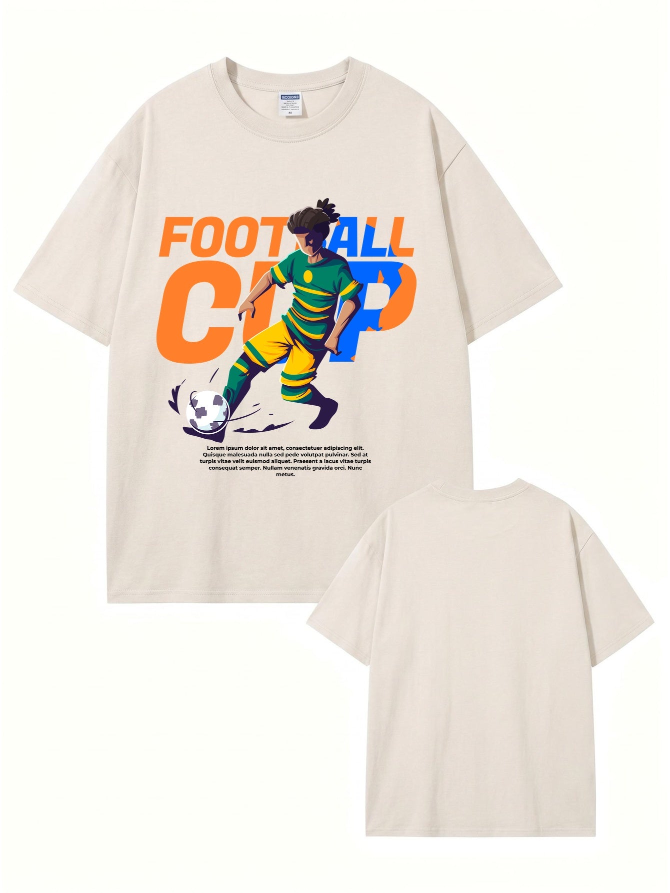 Vintage Washed Football Cup Graphic T-Shirt - Premium 300GSM Cotton