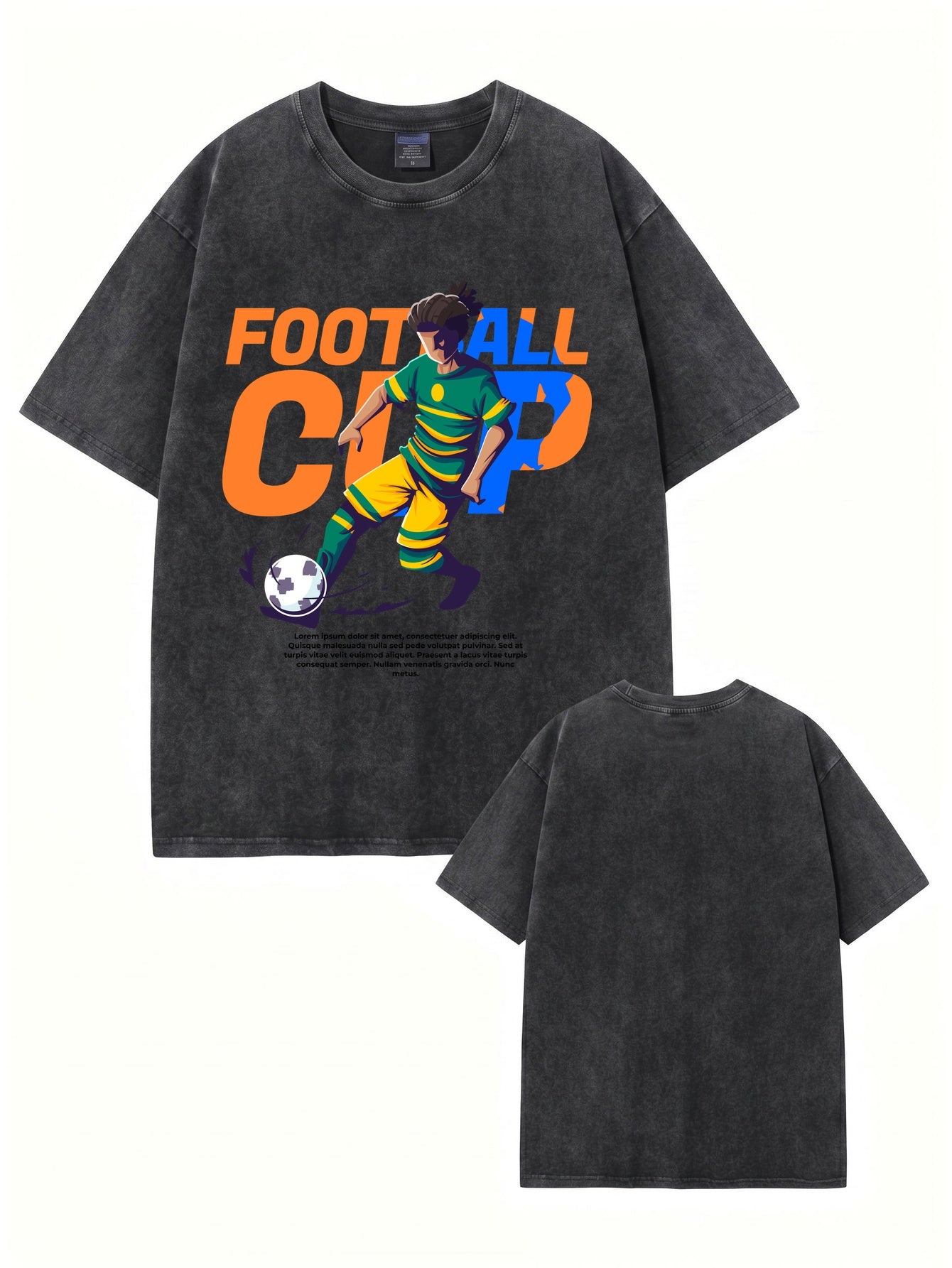 Vintage Washed Football Cup Graphic T-Shirt - Premium 300GSM Cotton