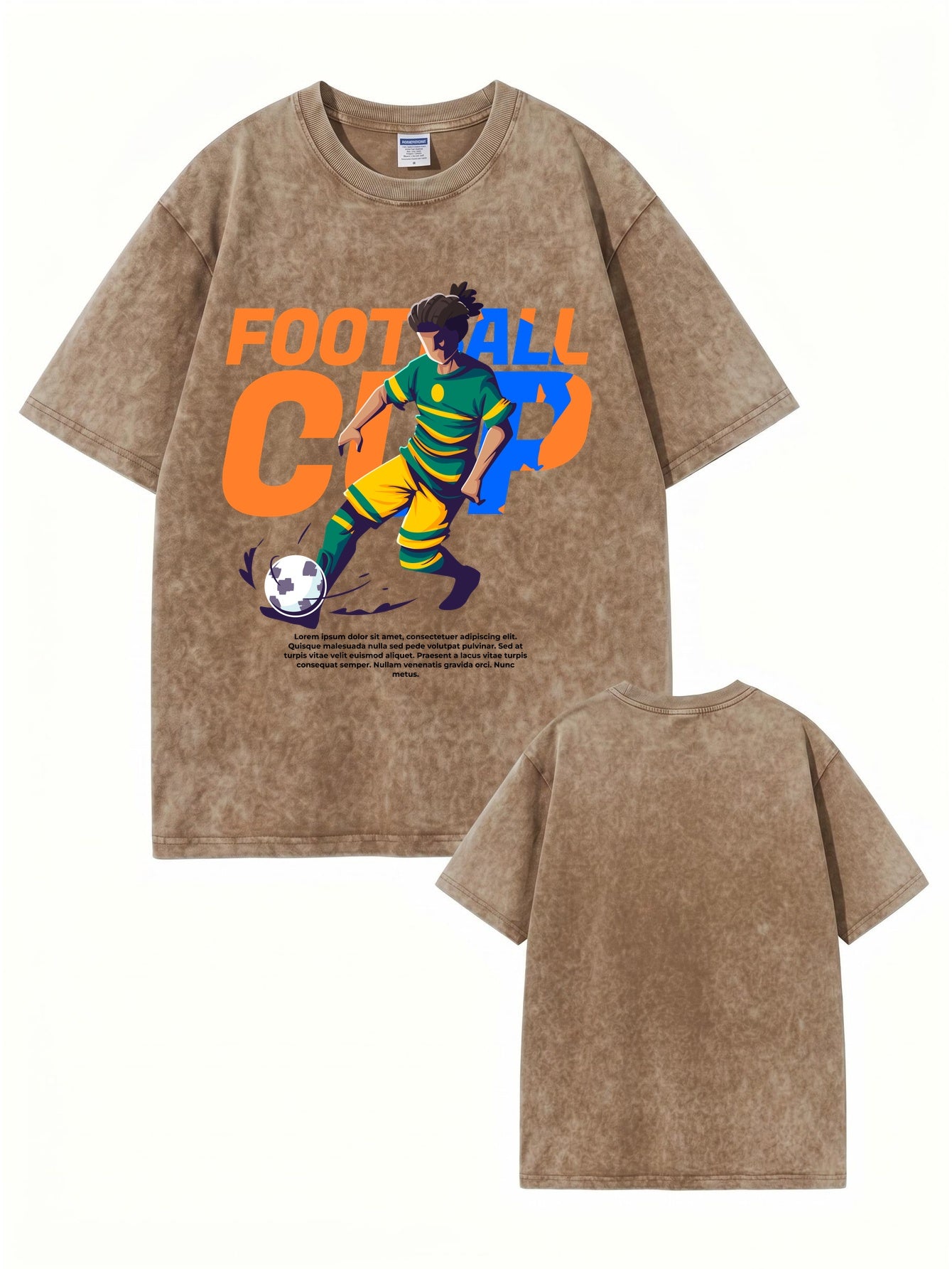 Vintage Washed Football Cup Graphic T-Shirt - Premium 300GSM Cotton