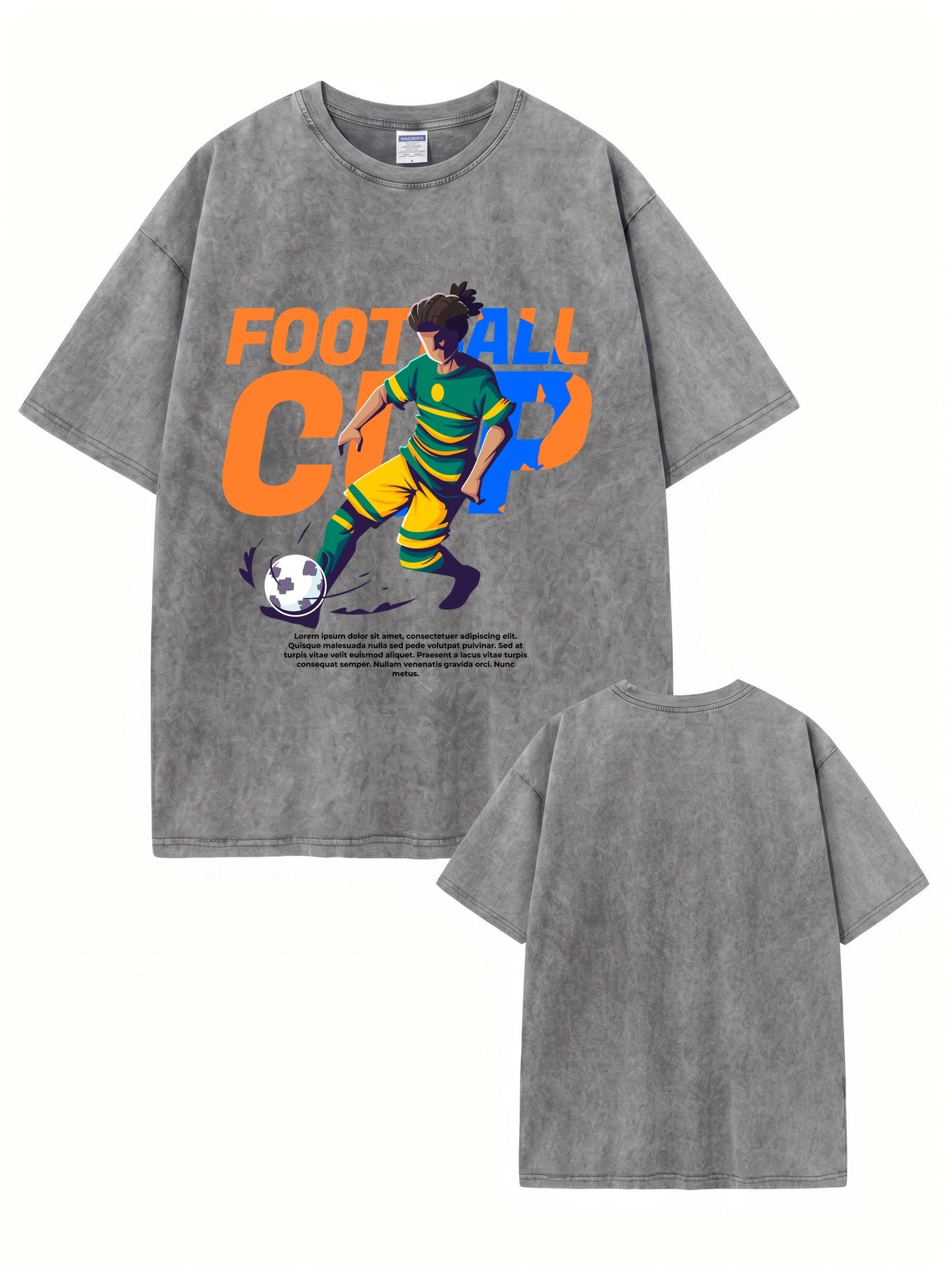 Vintage Washed Football Cup Graphic T-Shirt - Premium 300GSM Cotton