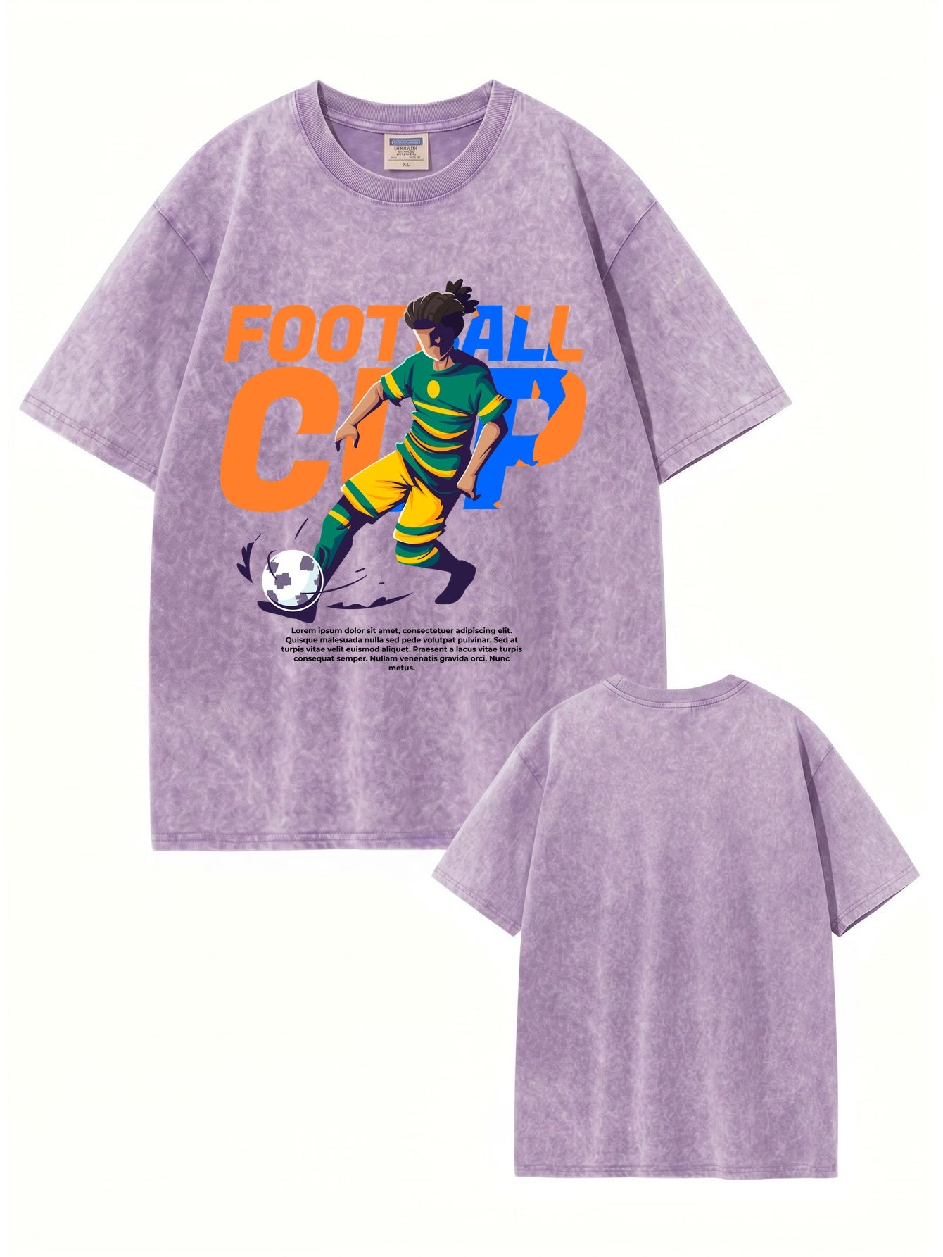 Vintage Washed Football Cup Graphic T-Shirt - Premium 300GSM Cotton