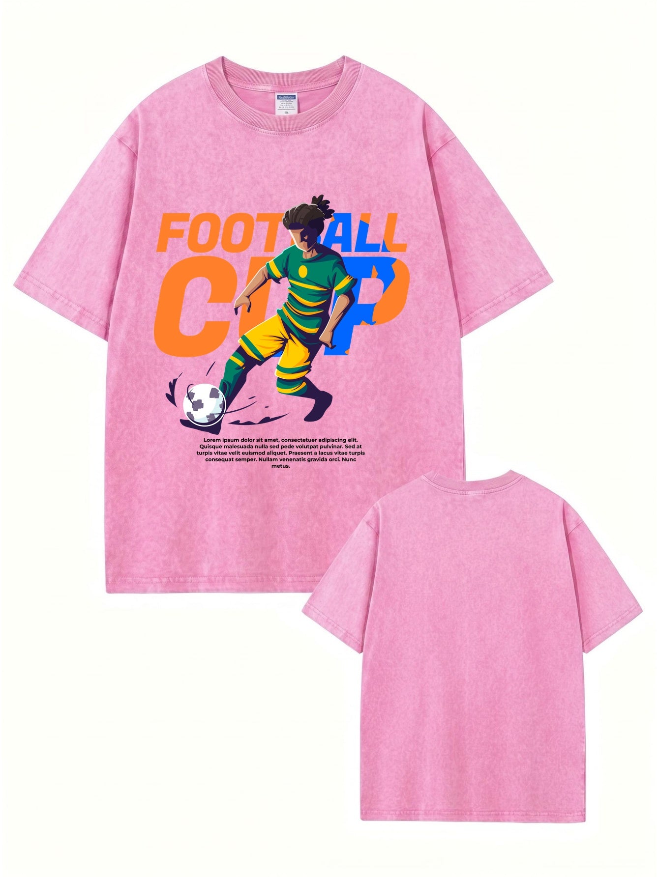 Vintage Washed Football Cup Graphic T-Shirt - Premium 300GSM Cotton