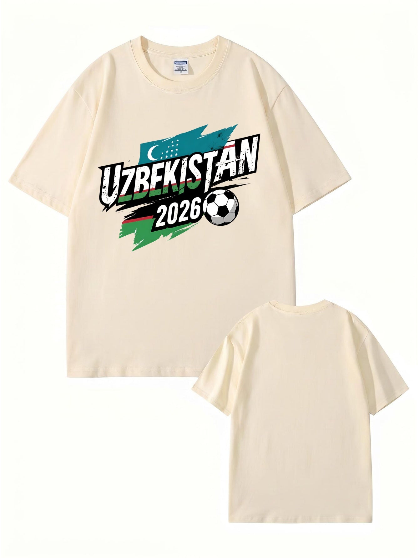 Uzbekistan 2026 Soccer Flag Graphic Print Men's Cotton T-Shirt