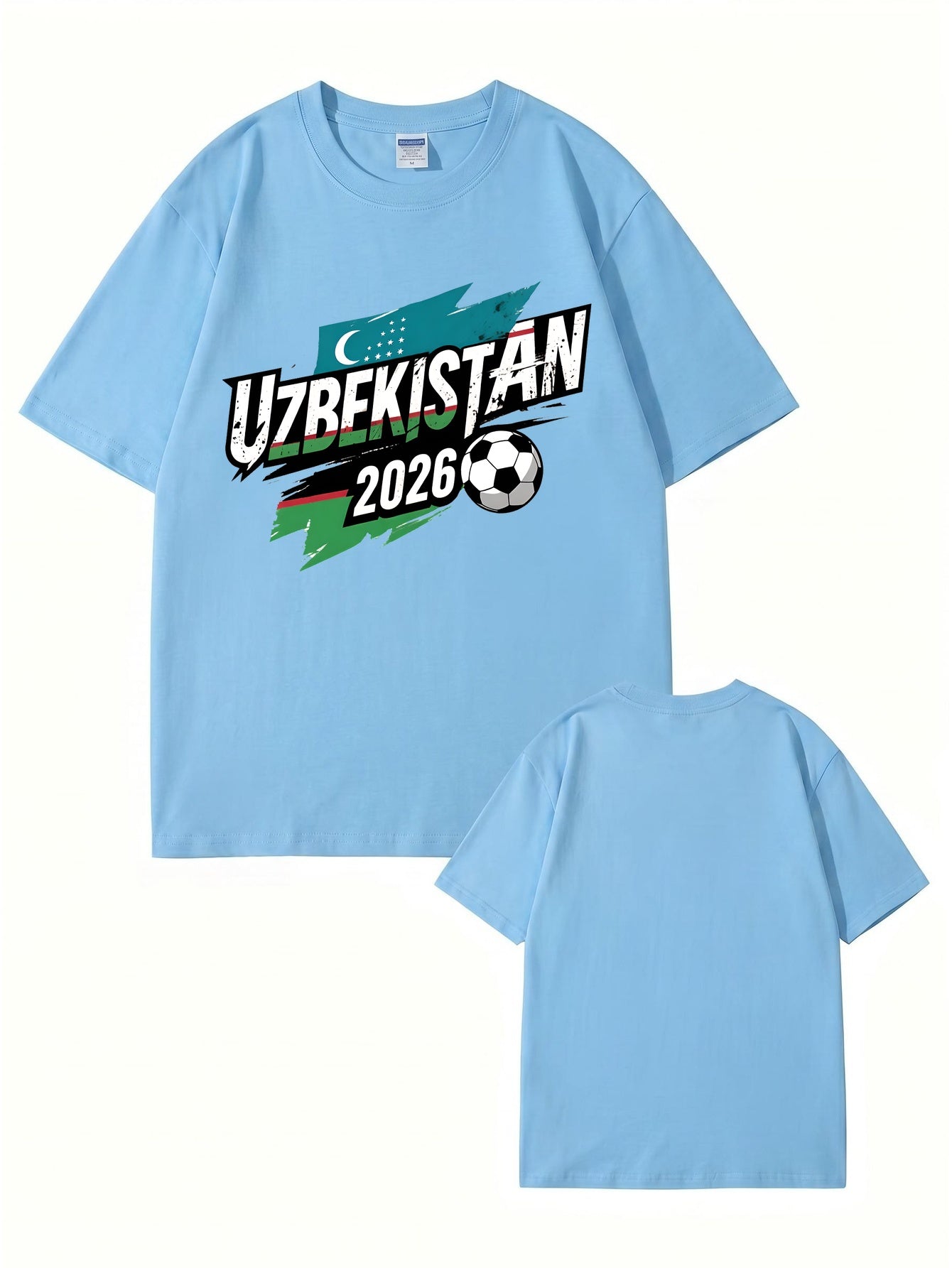 Uzbekistan 2026 Soccer Flag Graphic Print Men's Cotton T-Shirt