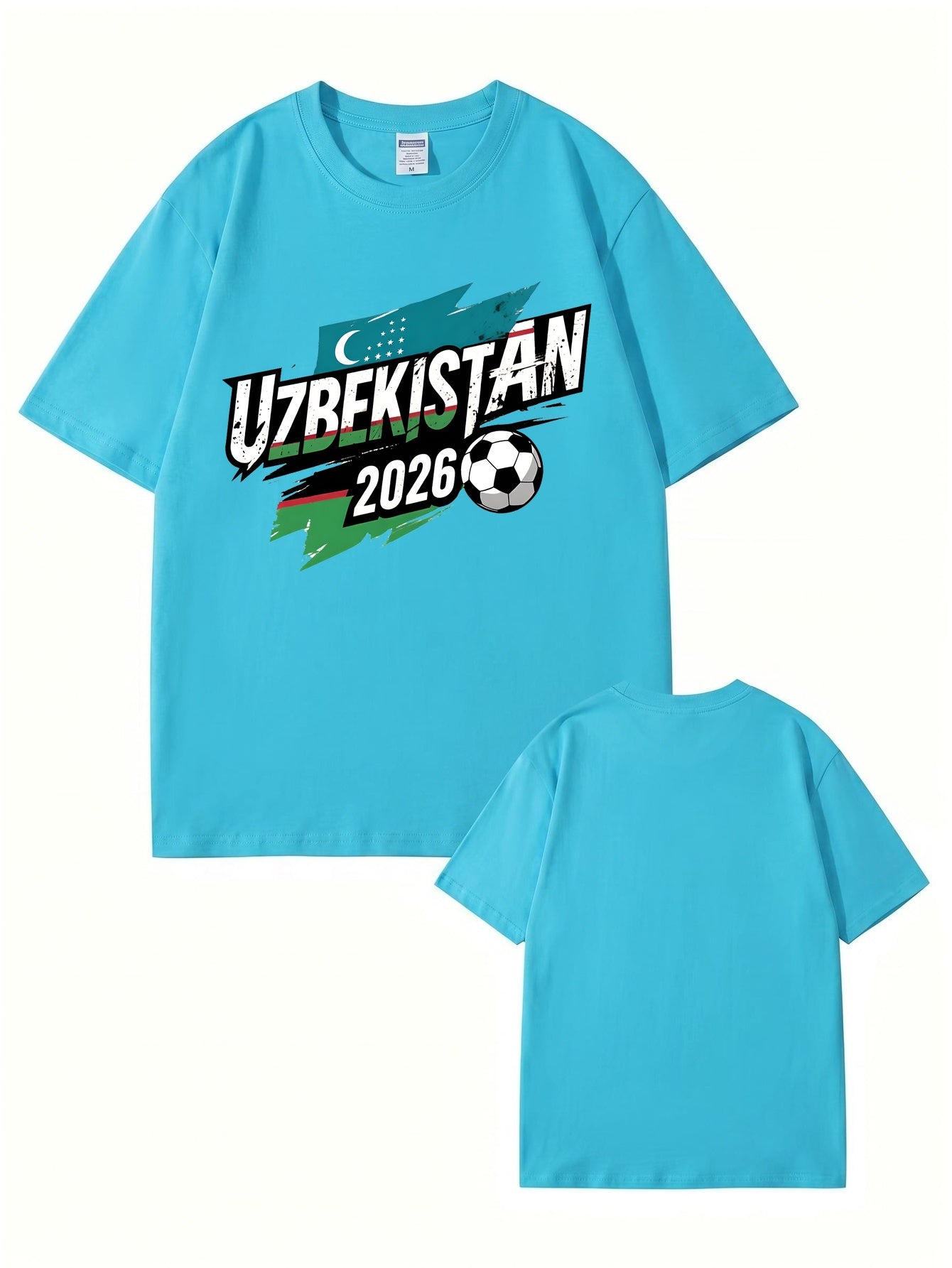 Uzbekistan 2026 Soccer Flag Graphic Print Men's Cotton T-Shirt